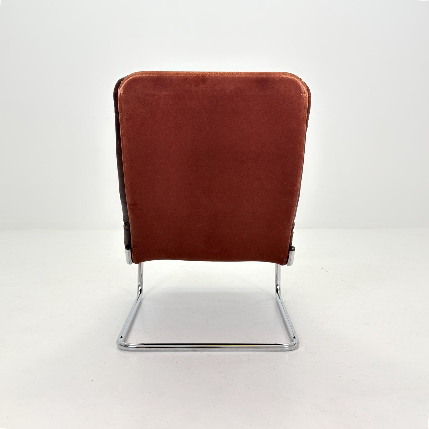 Mid Century Bauhaus cantilever Brown Patchwork Leather, Lounge Chair, Italy 1980s