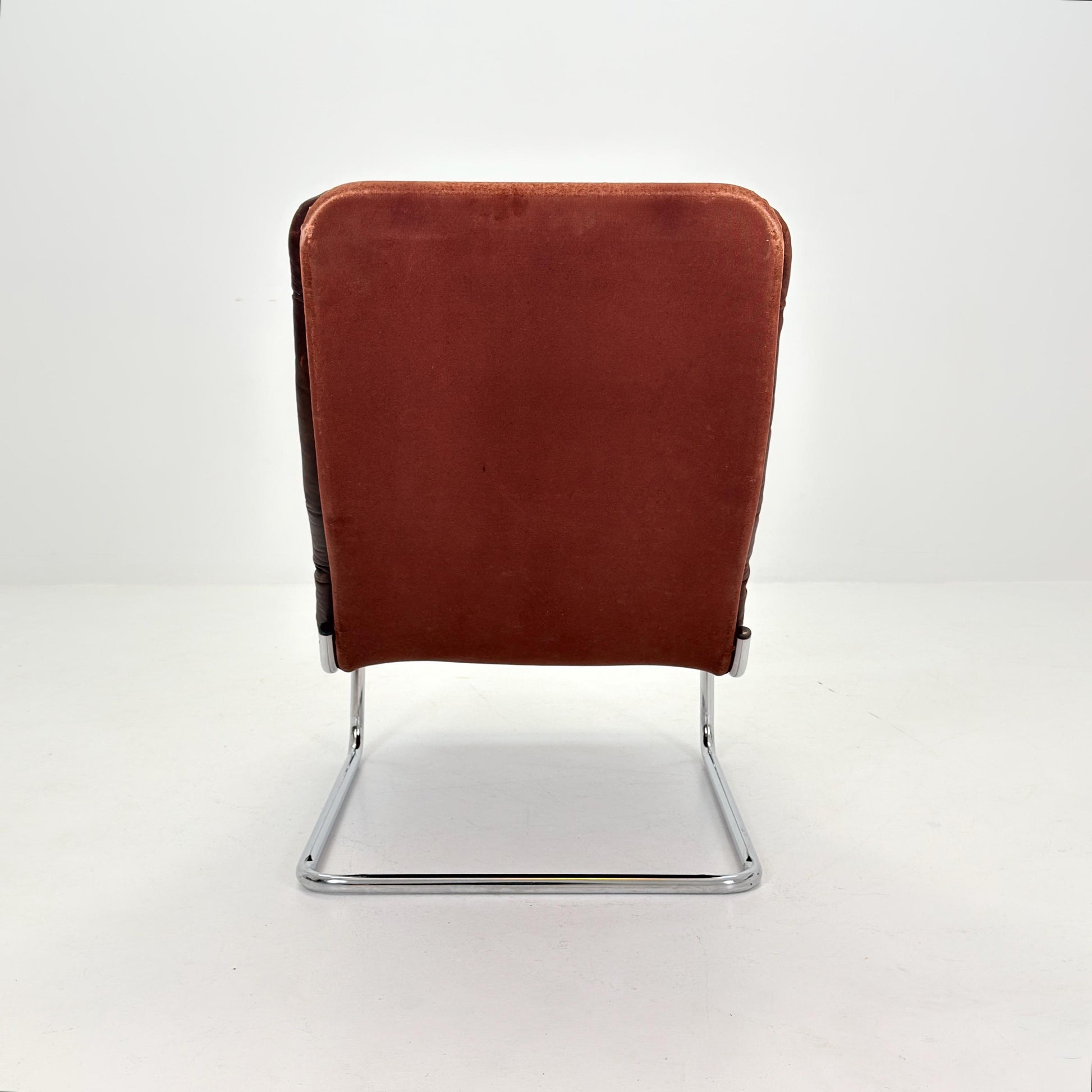 Mid Century Bauhaus cantilever Brown Patchwork Leather, Lounge Chair, Italy 1980s