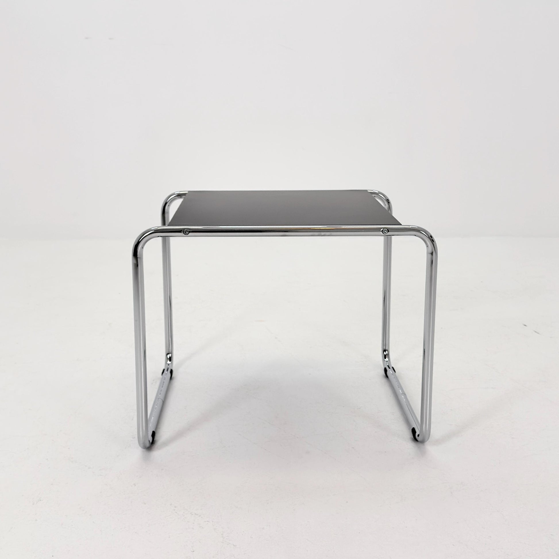 Mid century Bauhaus Marcel Breuer - Laccio Side coffee Table black Laminated Top with Tubular Chromed Base 1980s Itlay