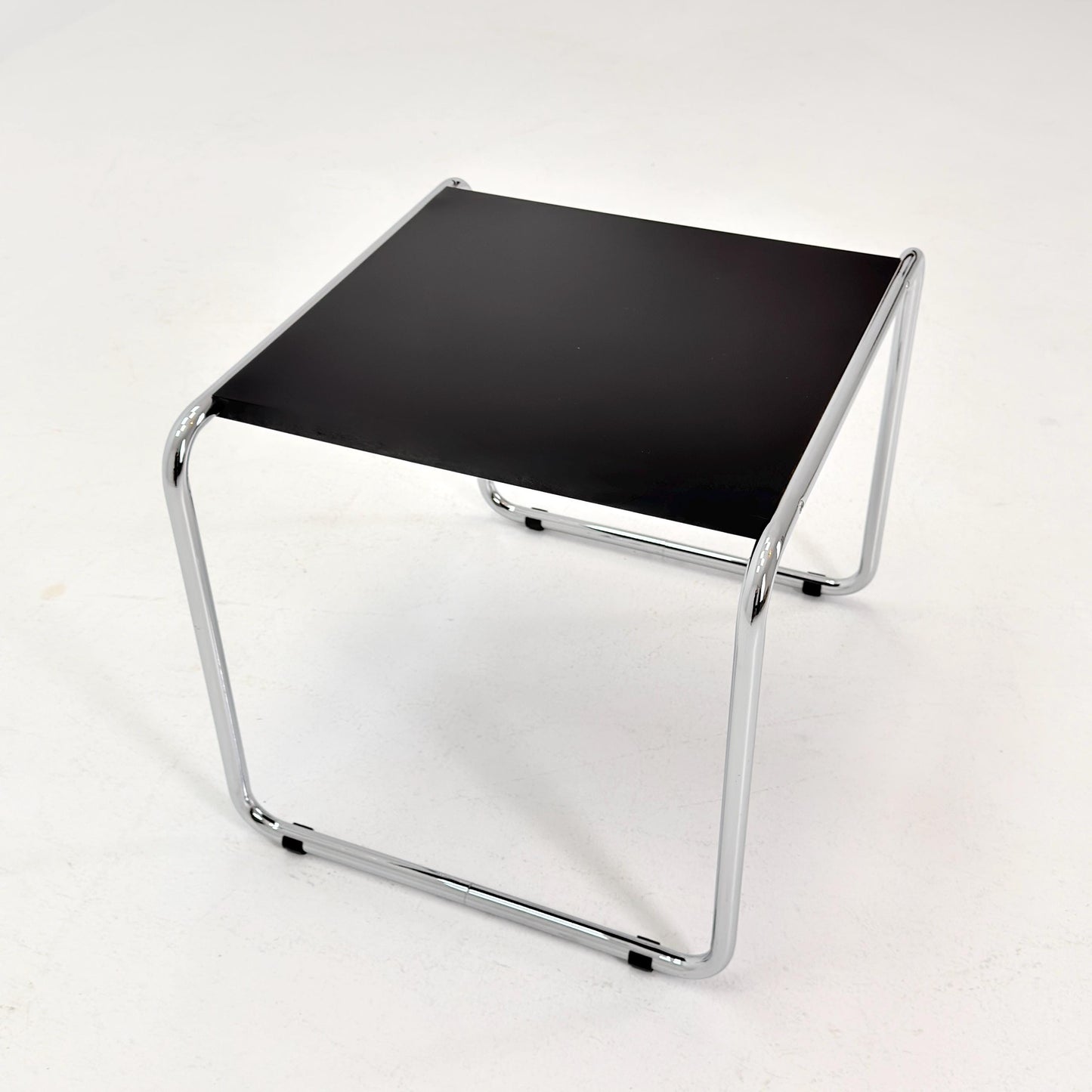 Mid century Bauhaus Marcel Breuer - Laccio Side coffee Table black Laminated Top with Tubular Chromed Base 1980s Itlay