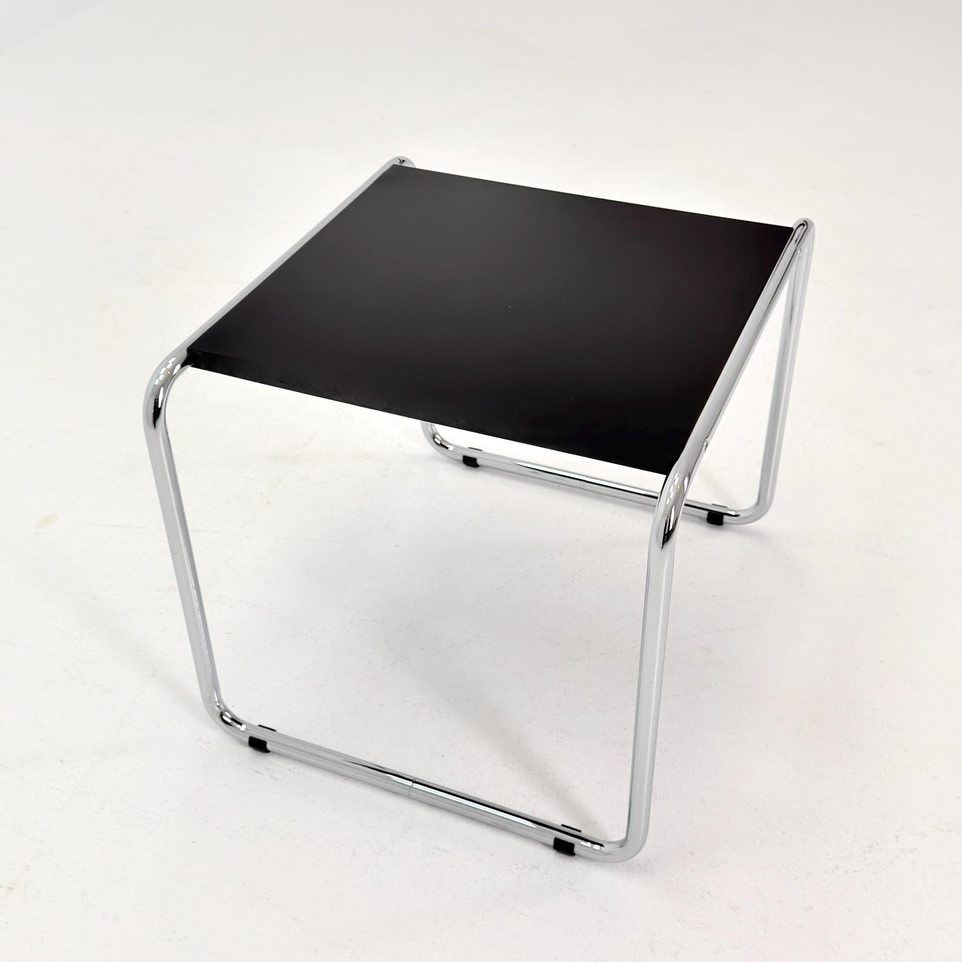 Mid century Bauhaus Marcel Breuer - Laccio Side coffee Table black Laminated Top with Tubular Chromed Base 1980s Itlay
