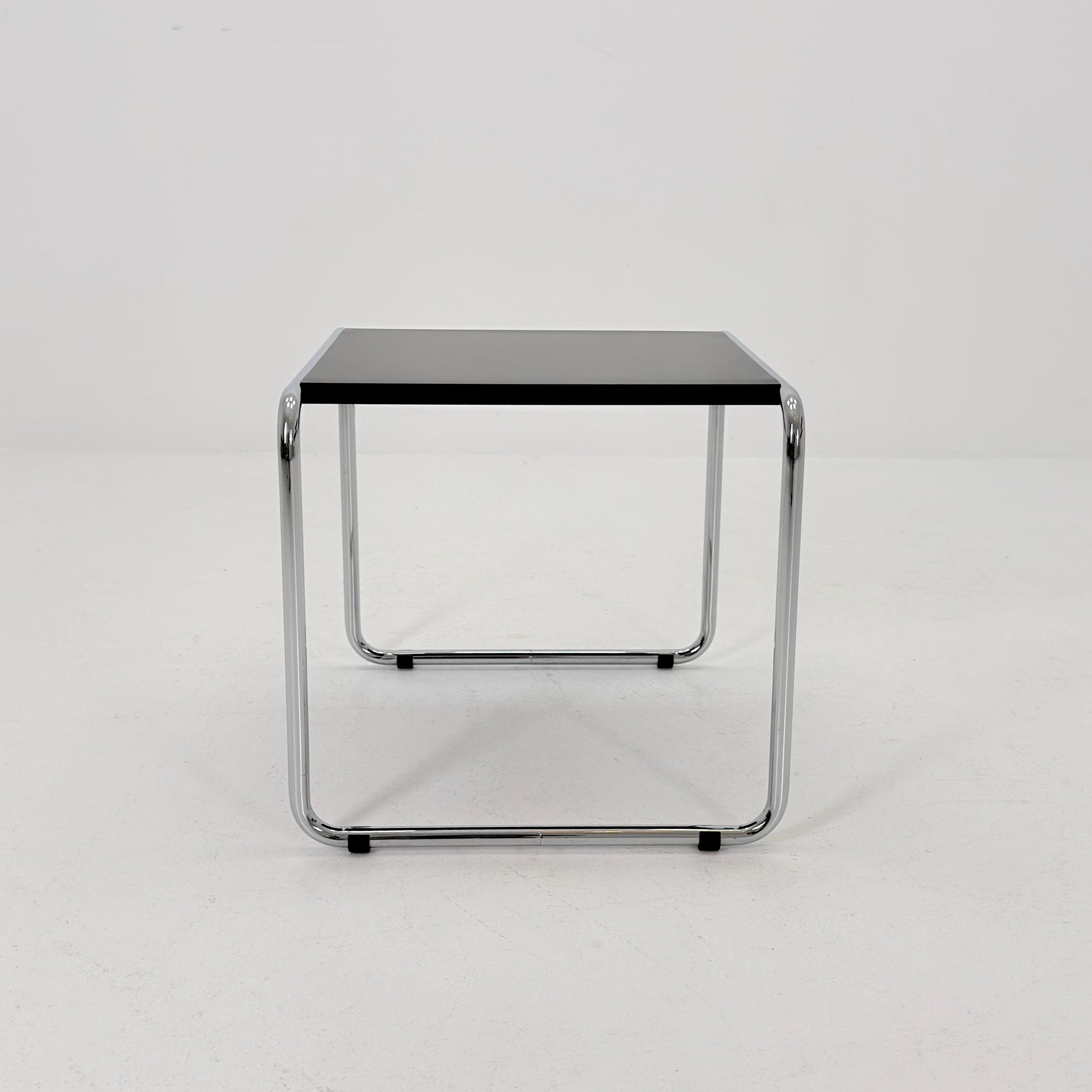 Mid century Bauhaus Marcel Breuer - Laccio Side coffee Table black Laminated Top with Tubular Chromed Base 1980s Itlay