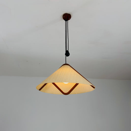 Mid-Century Adjustable Teak Wood & Fabric Pendant Lamp by Domus, Germany, 1960s