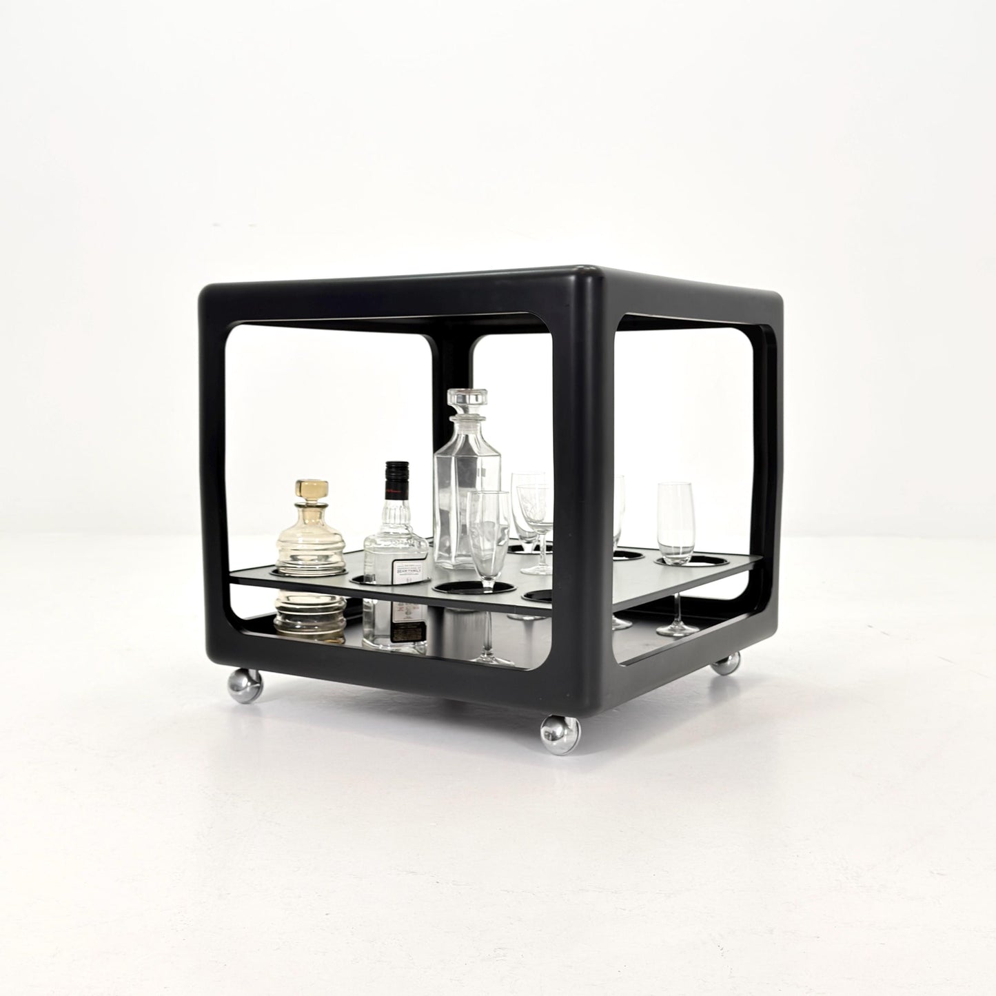 Rare Space Age Cube Bar Cart, by Horn 1970s Germany – Vintage Club Würfel Bar Table, Black & Green