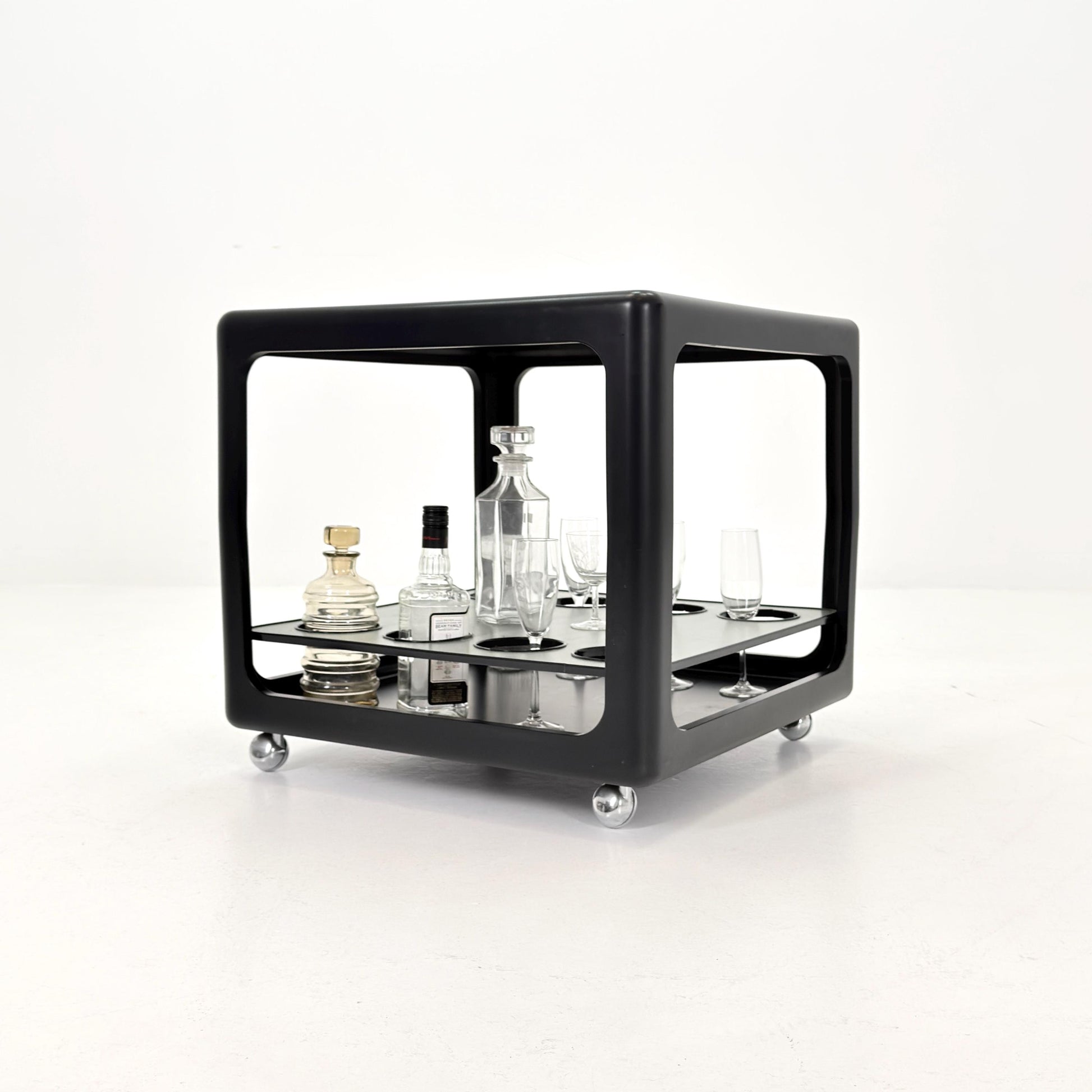 Rare Space Age Cube Bar Cart, by Horn 1970s Germany – Vintage Club Würfel Bar Table, Black & Green