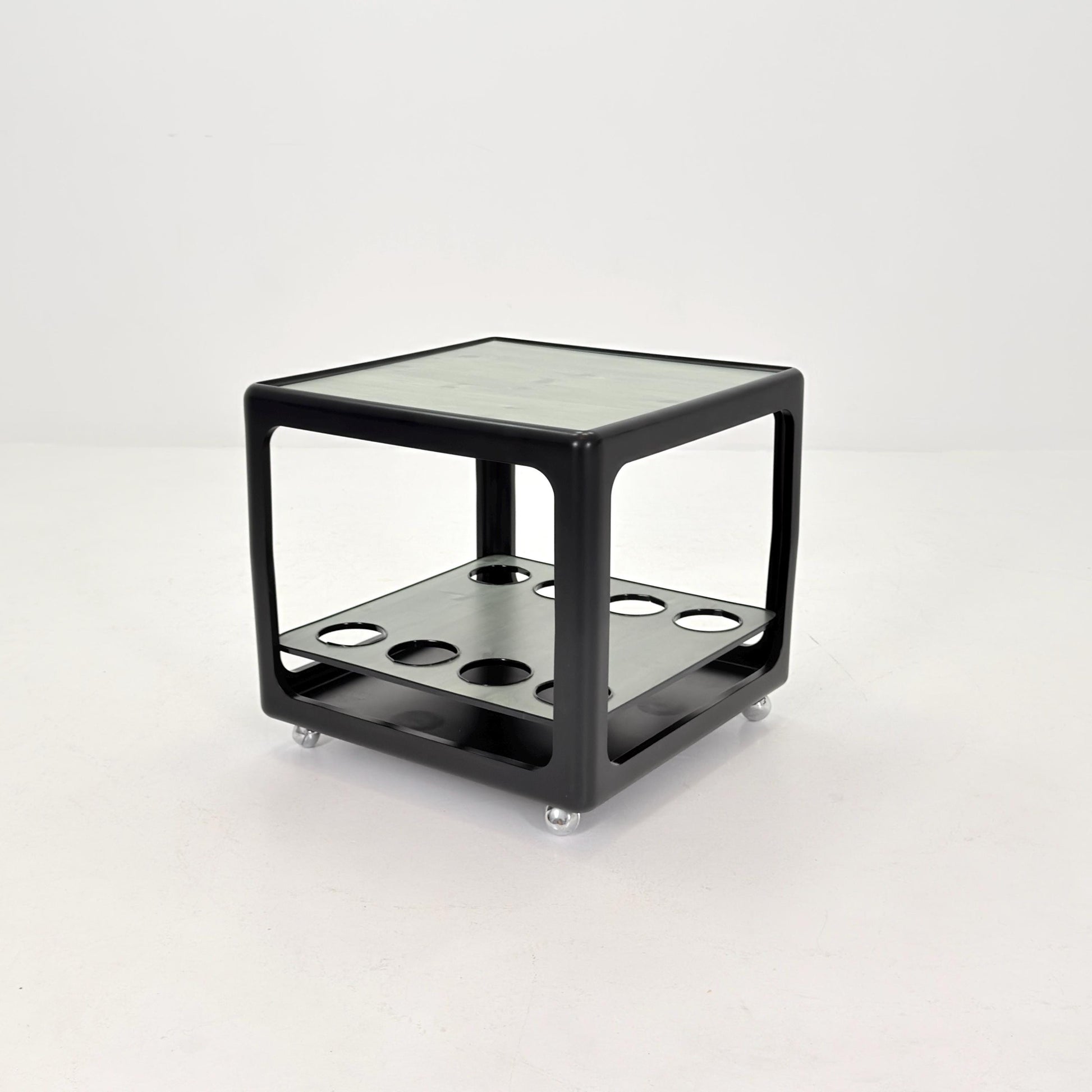 Rare Space Age Cube Bar Cart, by Horn 1970s Germany – Vintage Club Würfel Bar Table, Black & Green