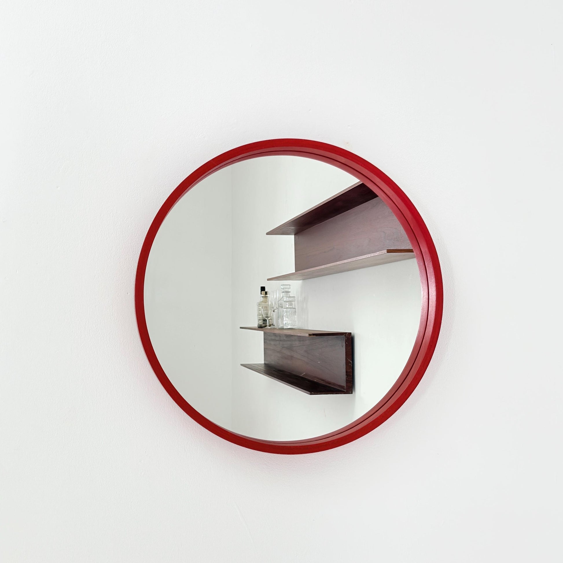 Mid-Century Large Round Wooden Wall Mirror, 1970s Germany