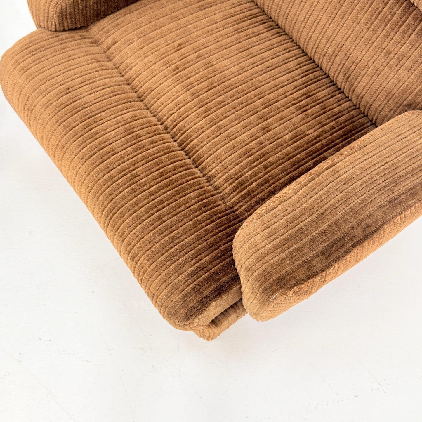 1 of 2 Mid Century Brown Corduroy Lounge Chair on Casters, 1970s Club Chair, Italy