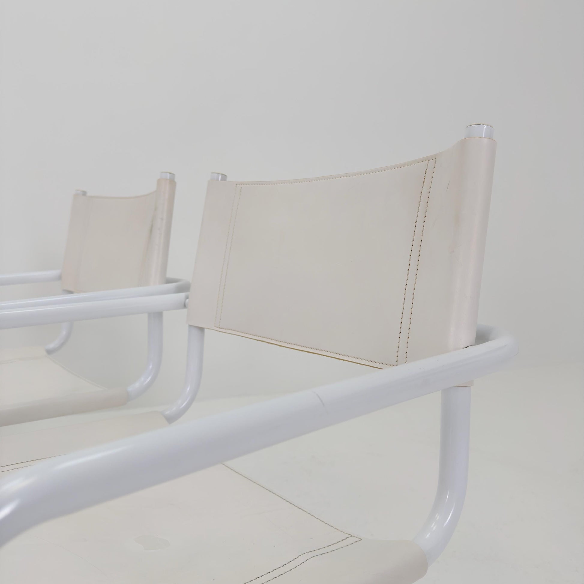Set of 4 Mid Century Bauhaus Dining Chairs by Mart Stam & Marcel Breuer for Fasem Italy, 1980s – Rare All White Edition Cantilever Chairs