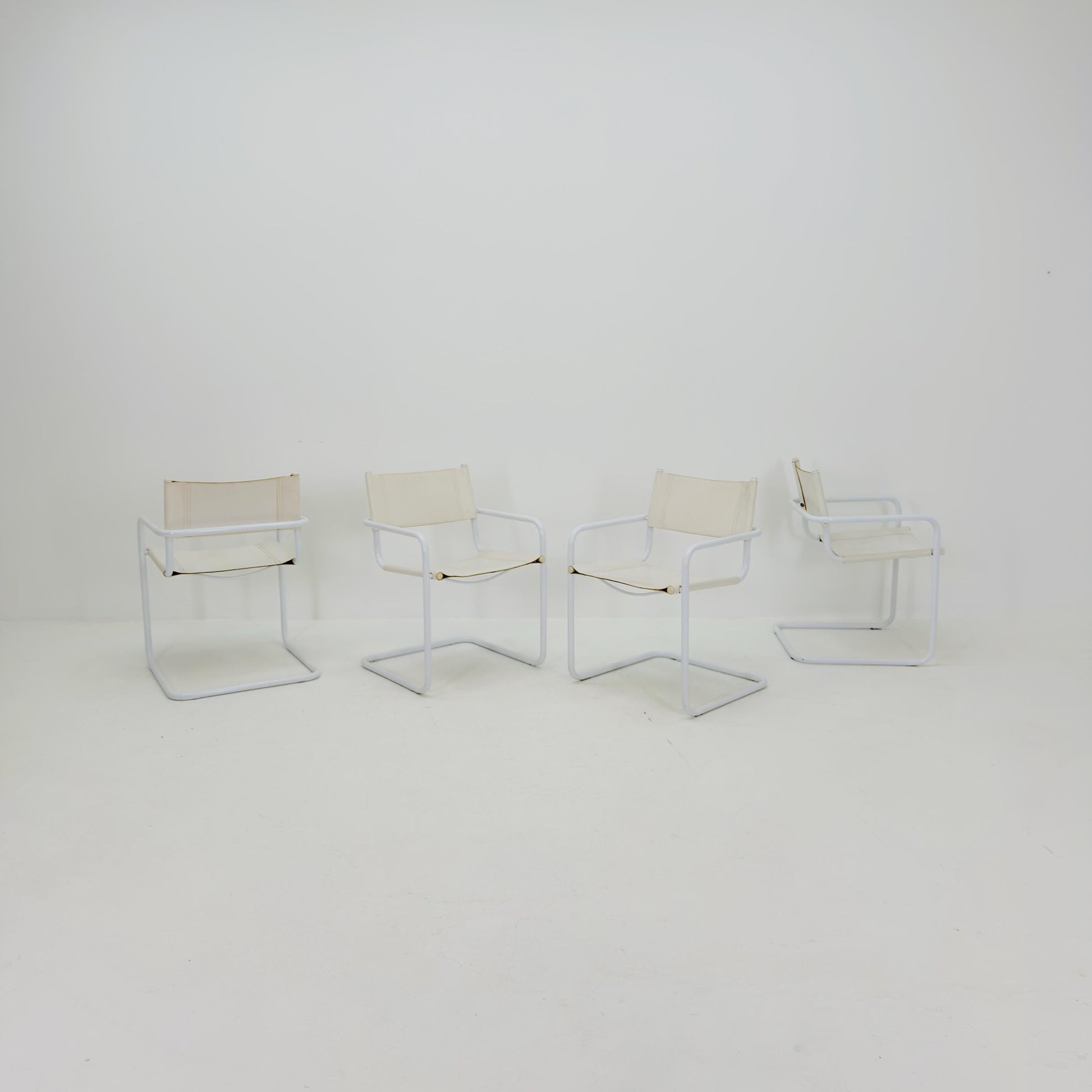 Set of 4 Mid Century Bauhaus Dining Chairs by Mart Stam & Marcel Breuer for Fasem Italy, 1980s – Rare All White Edition Cantilever Chairs