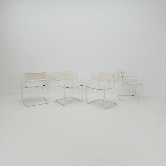 Set of 4 Mid Century Bauhaus Dining Chairs by Mart Stam & Marcel Breuer for Fasem Italy, 1980s – Rare All White Edition Cantilever Chairs