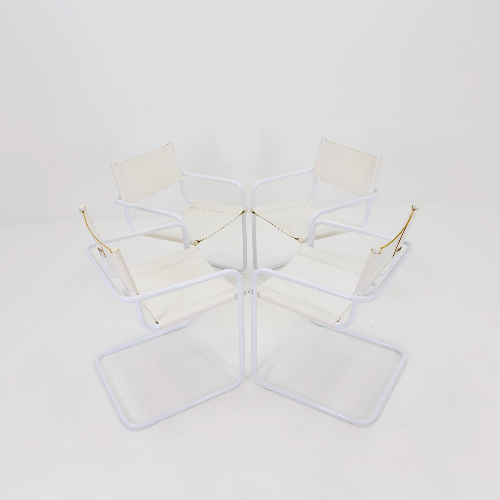 Set of 4 Mid Century Bauhaus Dining Chairs by Mart Stam & Marcel Breuer for Fasem Italy, 1980s – Rare All White Edition Cantilever Chairs