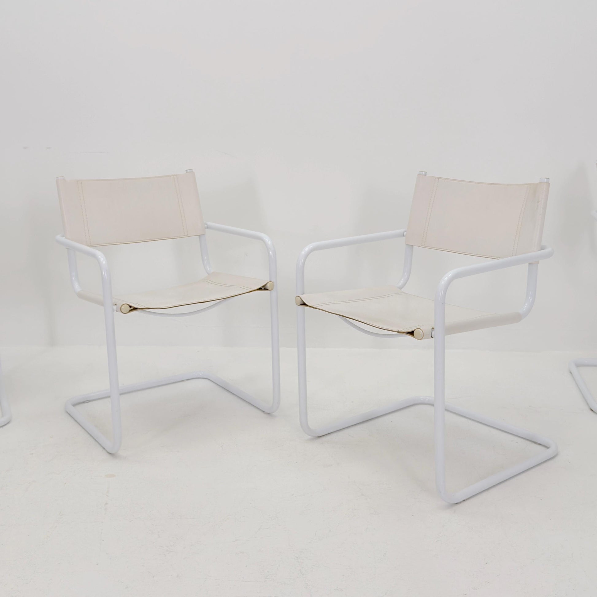 Set of 4 Mid Century Bauhaus Dining Chairs by Mart Stam & Marcel Breuer for Fasem Italy, 1980s – Rare All White Edition Cantilever Chairs
