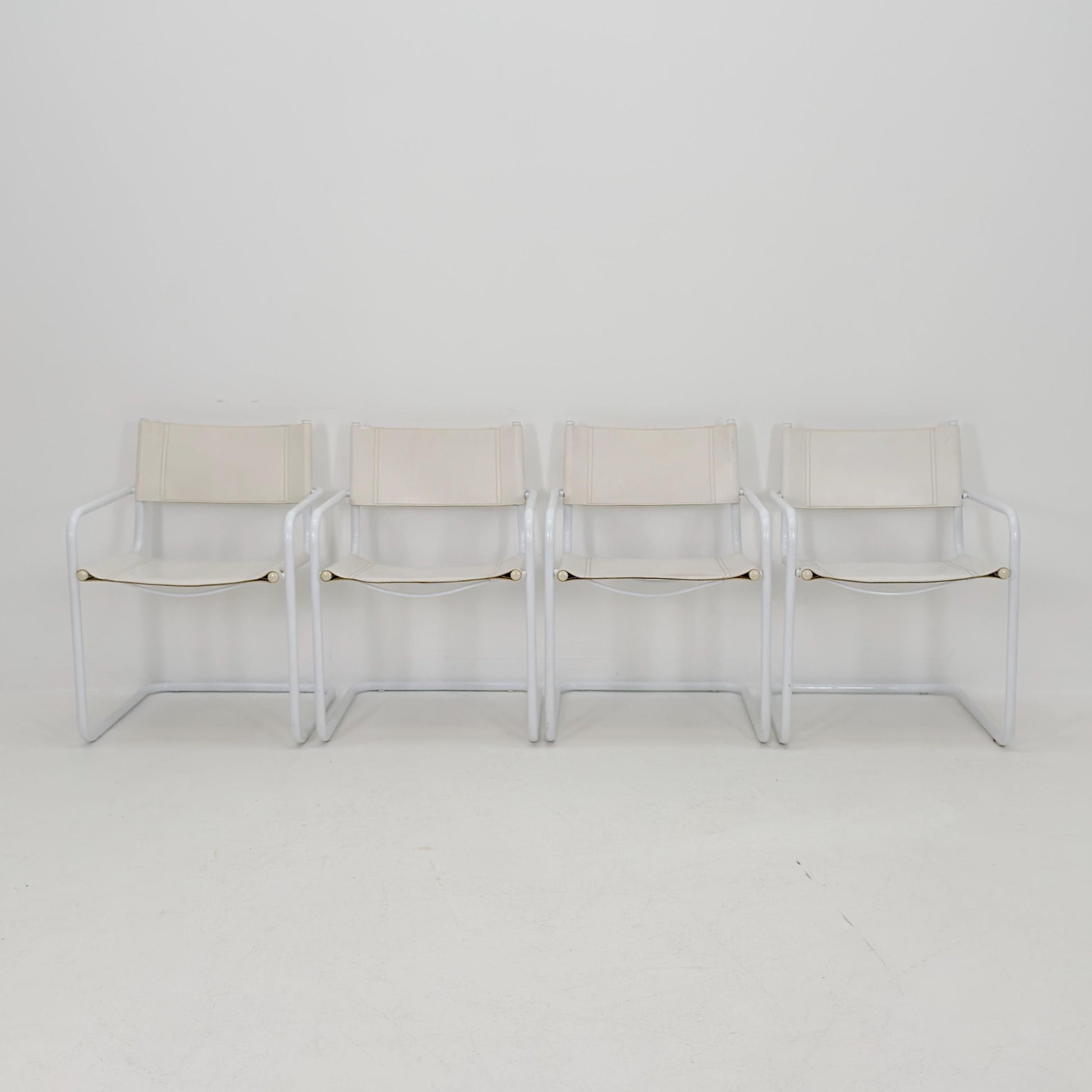 Set of 4 Mid Century Bauhaus Dining Chairs by Mart Stam & Marcel Breuer for Fasem Italy, 1980s – Rare All White Edition Cantilever Chairs