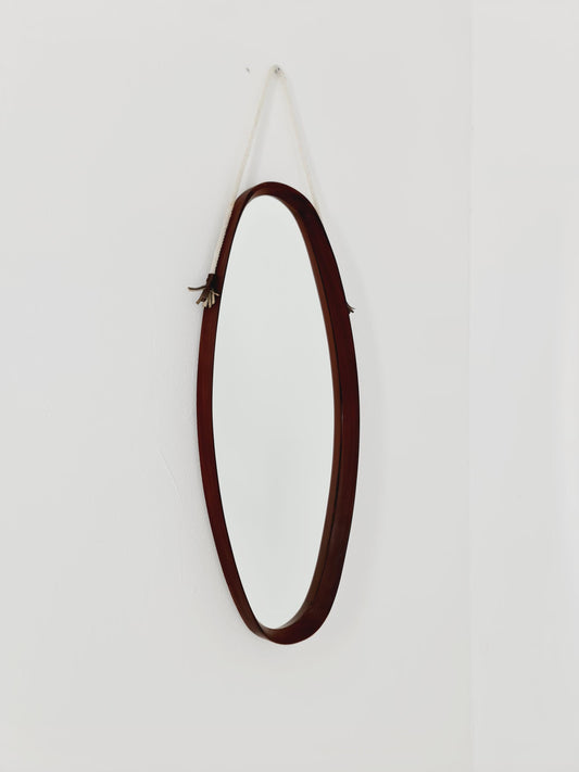 Teak Danish Oval mid-century Modern wall-mounted mirror, 1960s