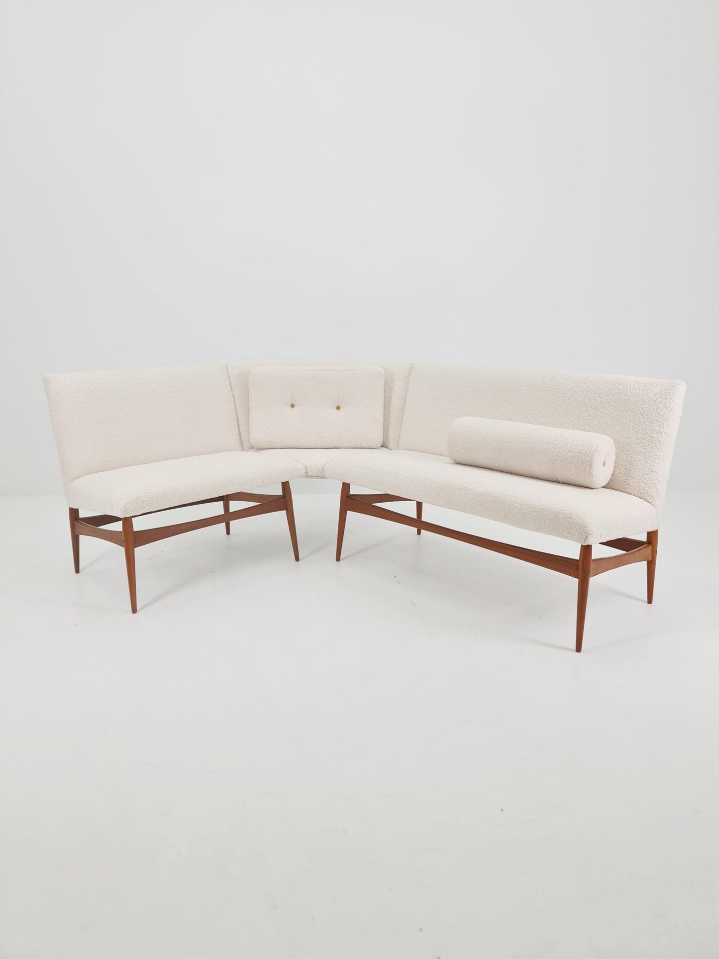 Mid century Danish Modern croner sofa in teak wood and Teddy Fabric 1960s