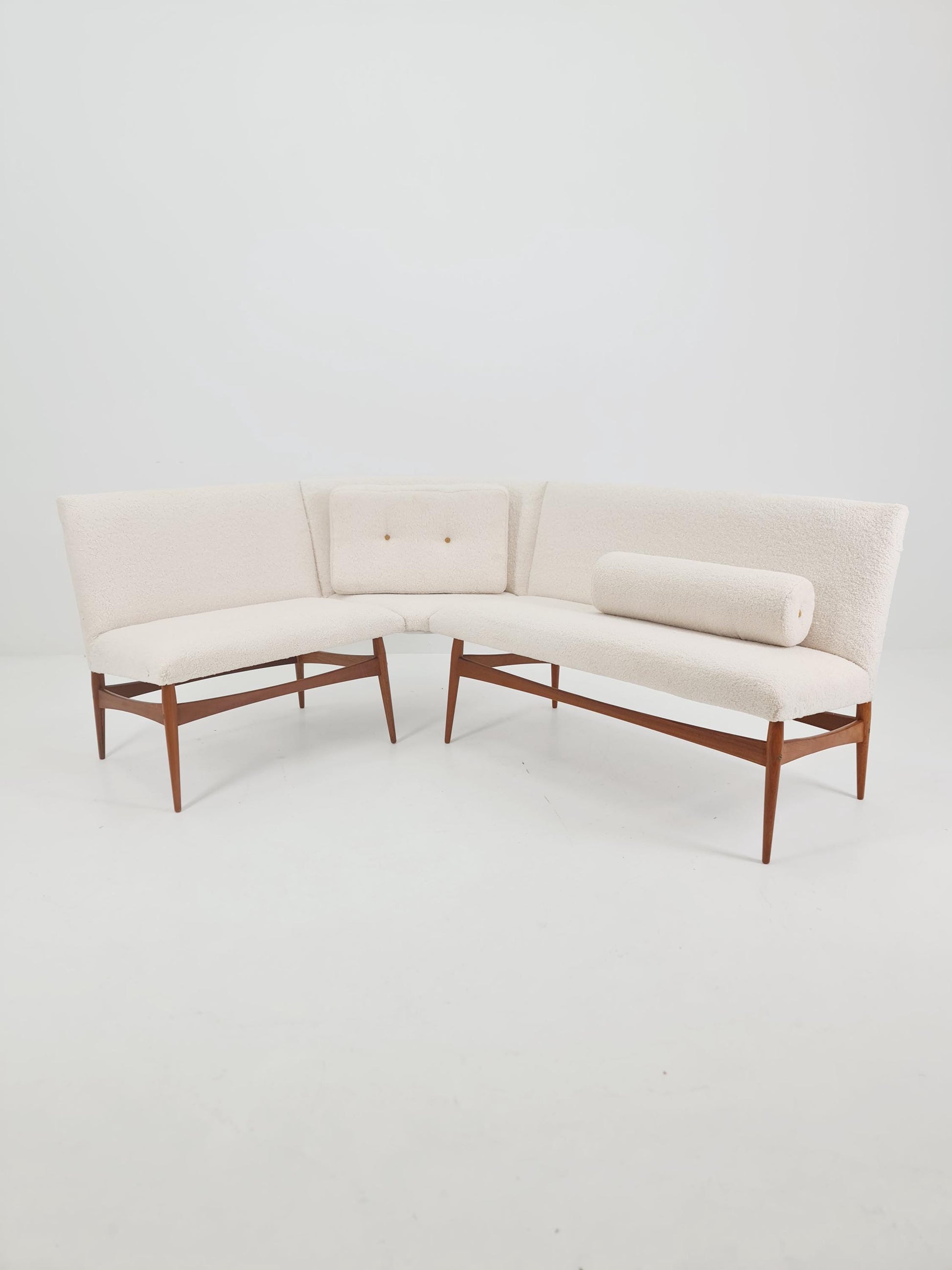 Mid century Danish Modern croner sofa in teak wood and Teddy Fabric 1960s