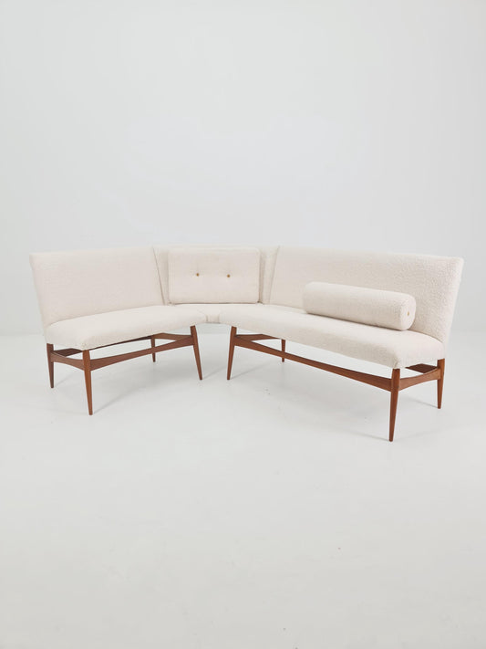 Mid century Danish Modern croner sofa in teak wood and Teddy Fabric 1960s