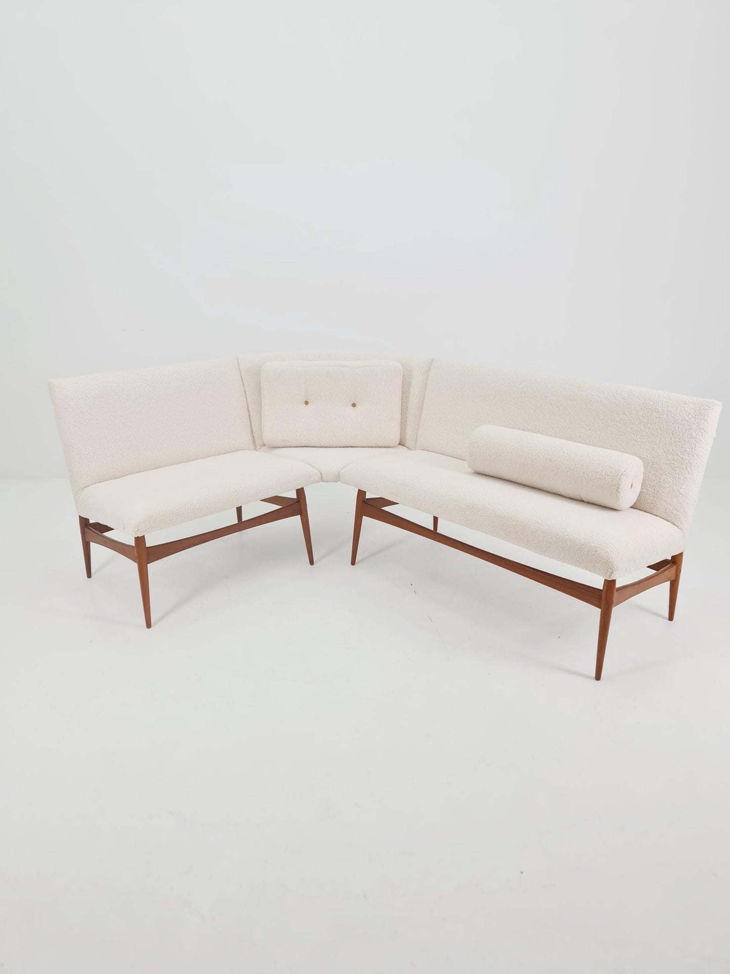 Mid century Danish Modern croner sofa in teak wood and Teddy Fabric 1960s