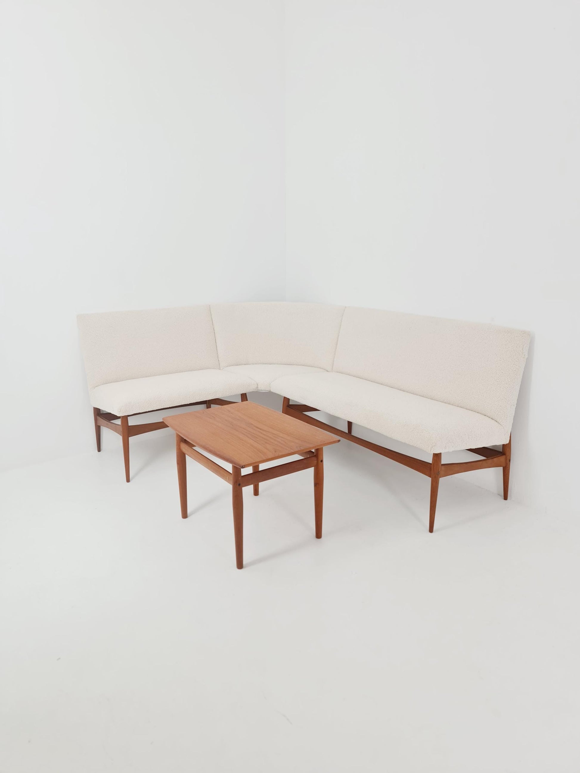 Mid century Danish Modern croner sofa in teak wood and Teddy Fabric 1960s