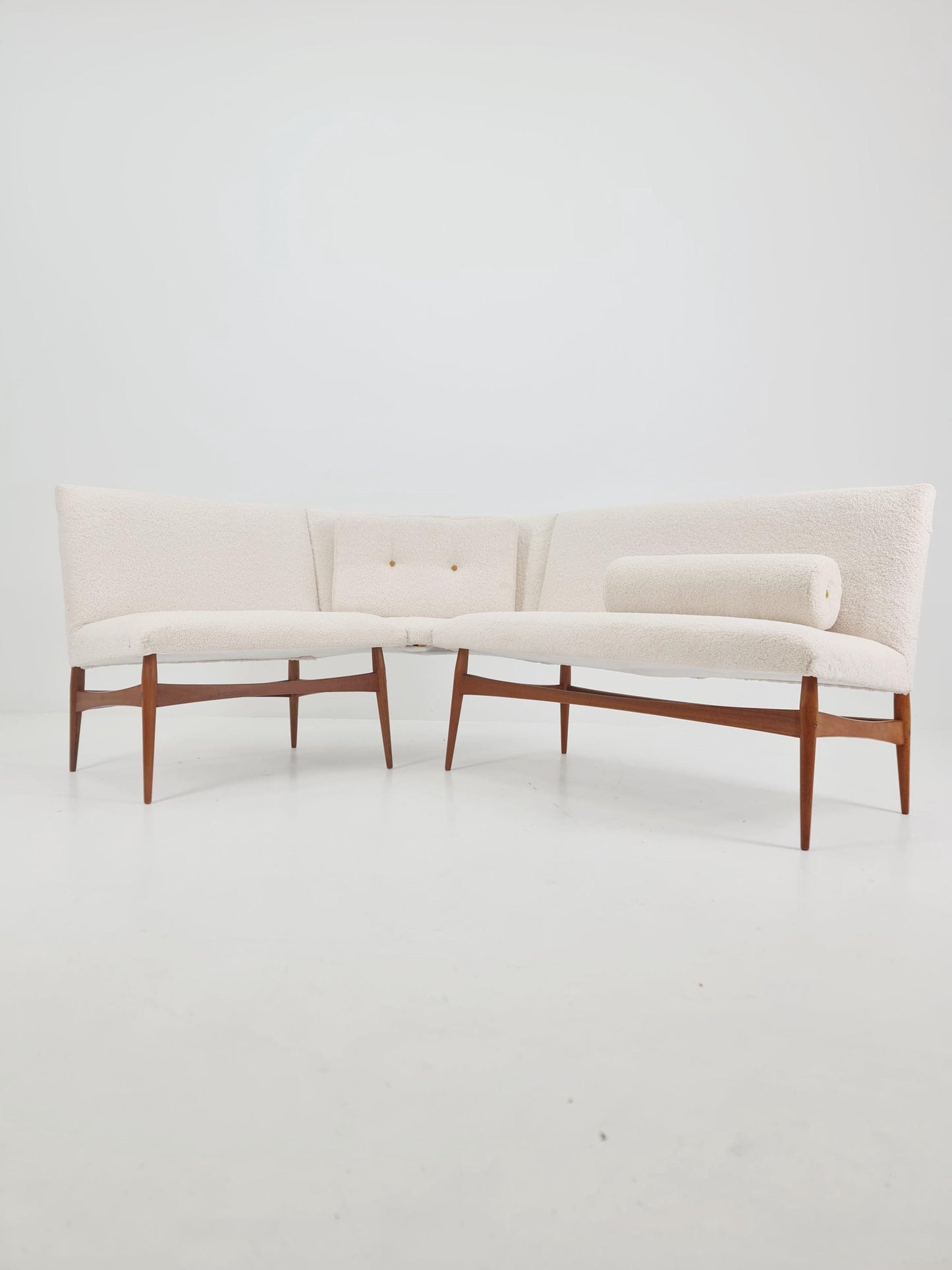 Mid century Danish Modern croner sofa in teak wood and Teddy Fabric 1960s