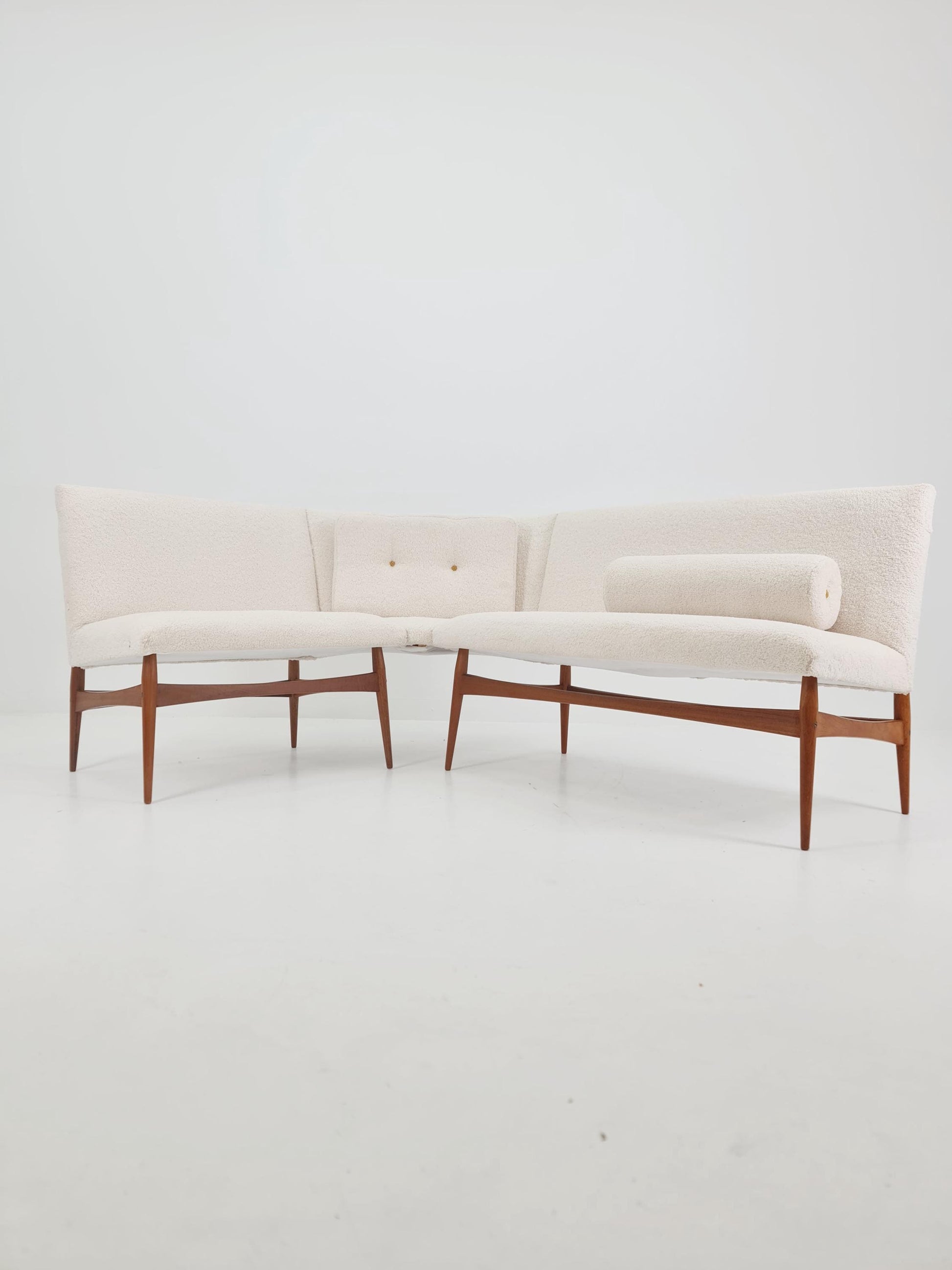 Mid century Danish Modern croner sofa in teak wood and Teddy Fabric 1960s