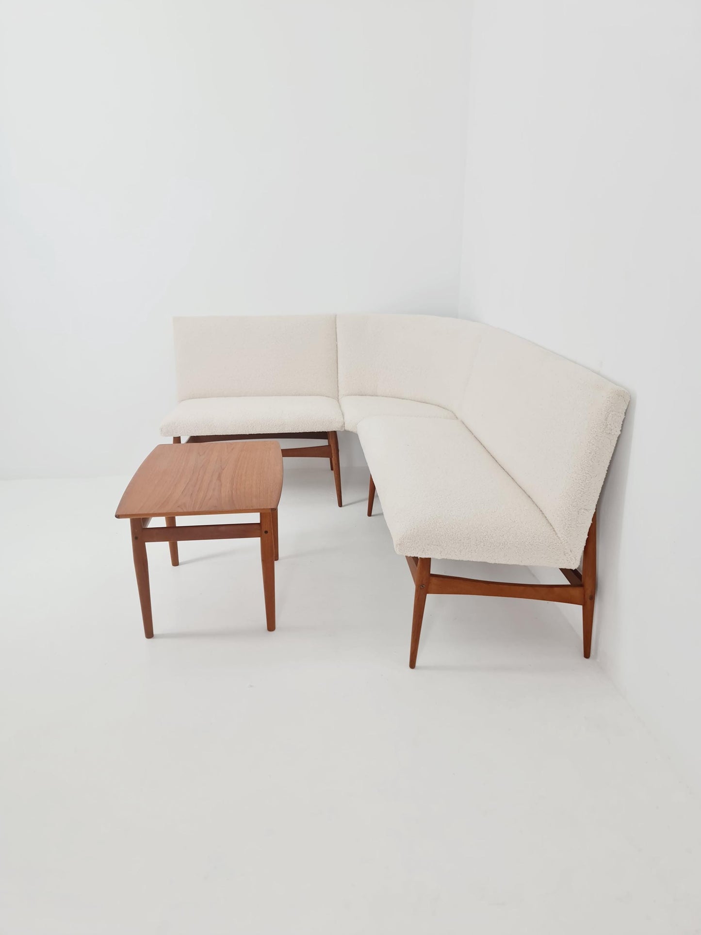 Mid century Danish Modern croner sofa in teak wood and Teddy Fabric 1960s