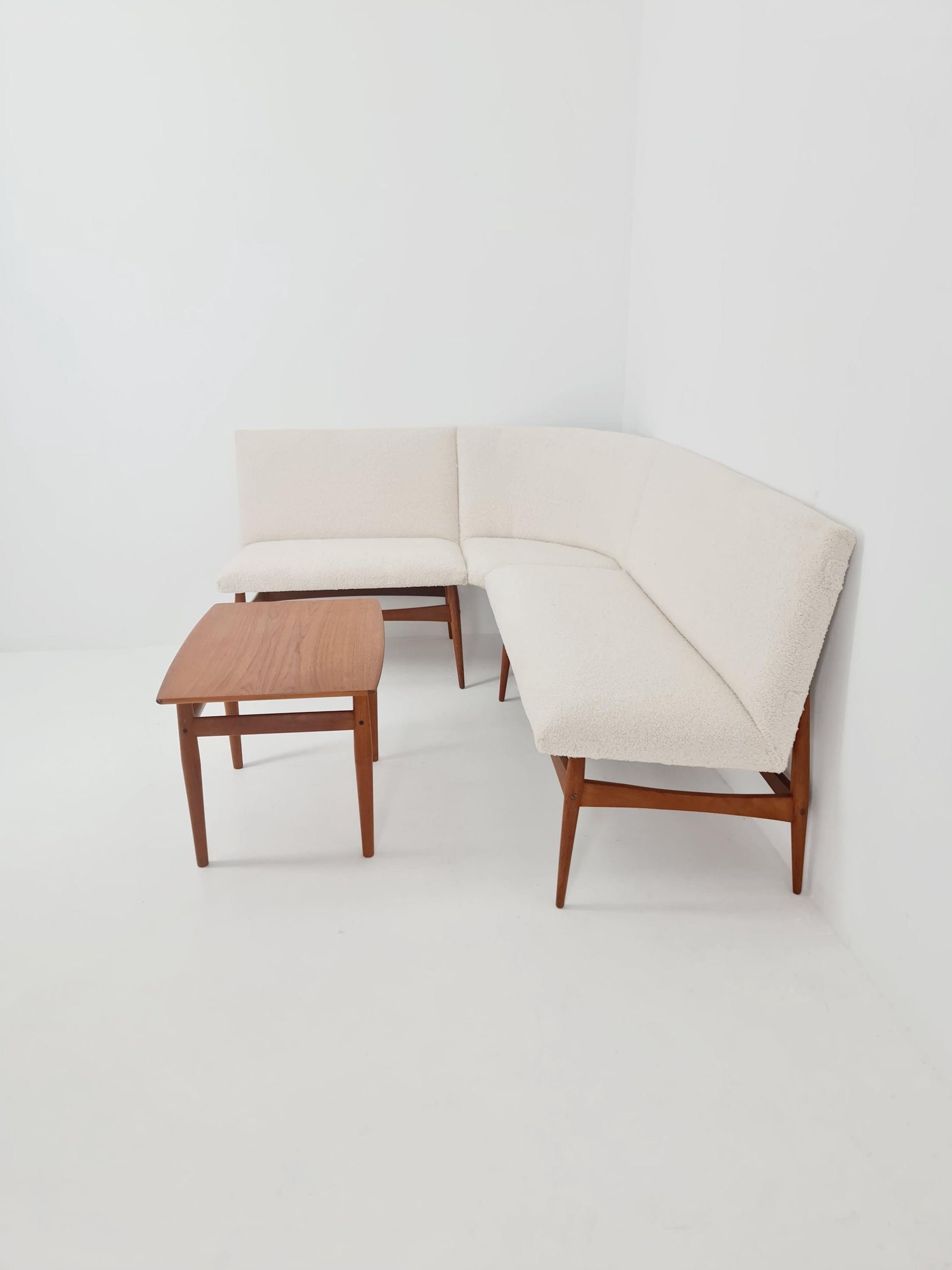 Mid century Danish Modern croner sofa in teak wood and Teddy Fabric 1960s