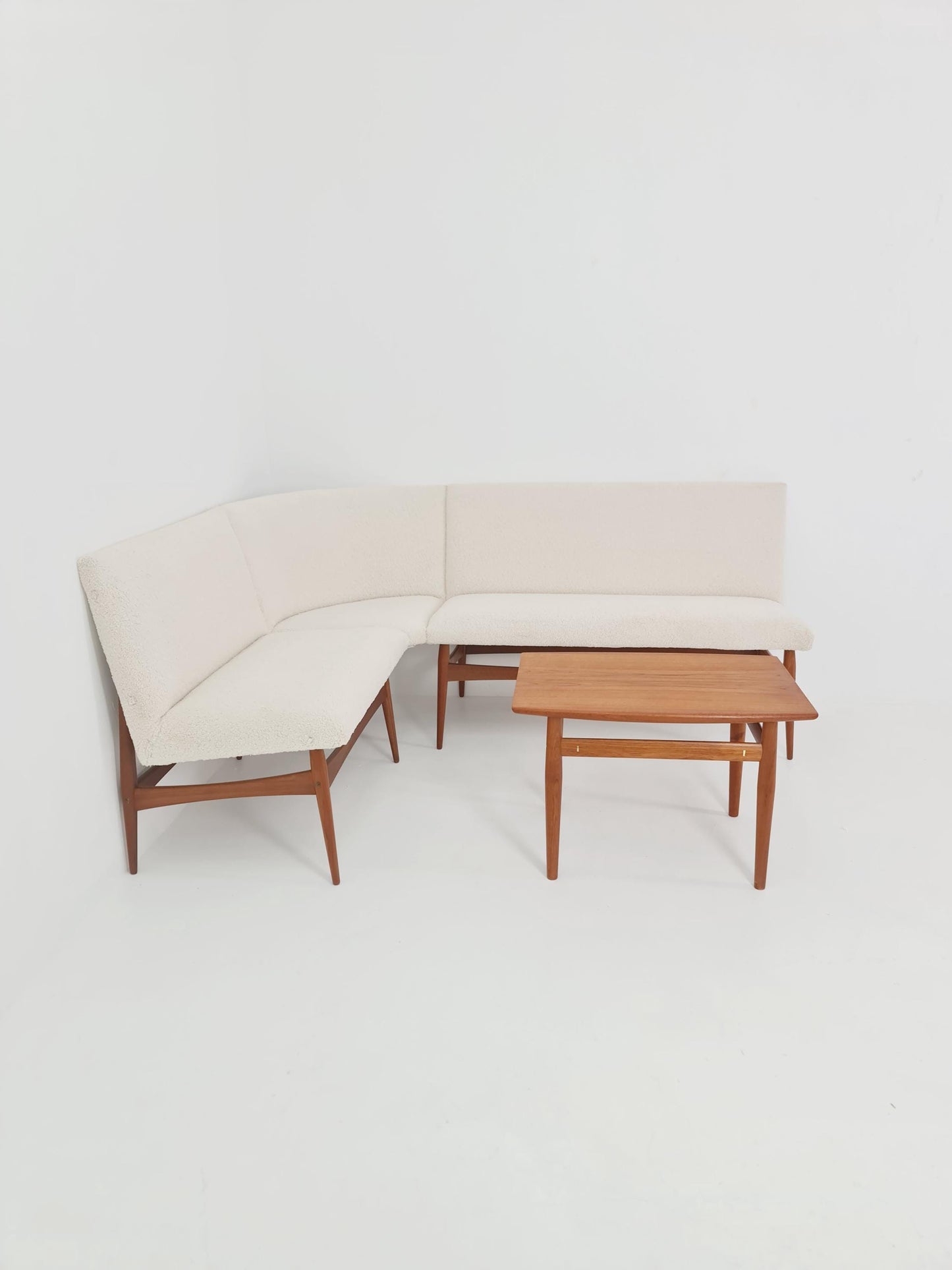 Mid century Danish Modern croner sofa in teak wood and Teddy Fabric 1960s
