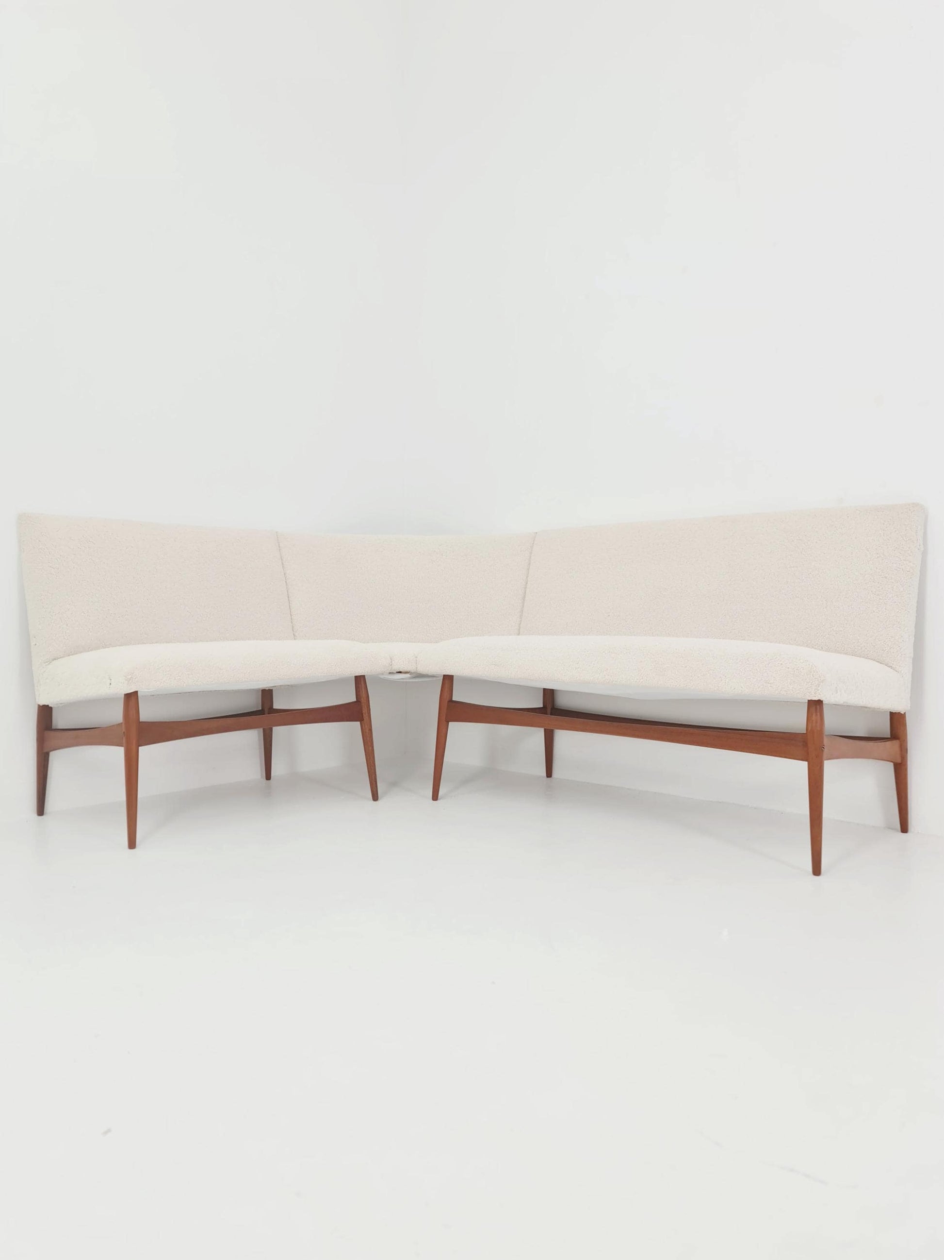 Mid century Danish Modern croner sofa in teak wood and Teddy Fabric 1960s