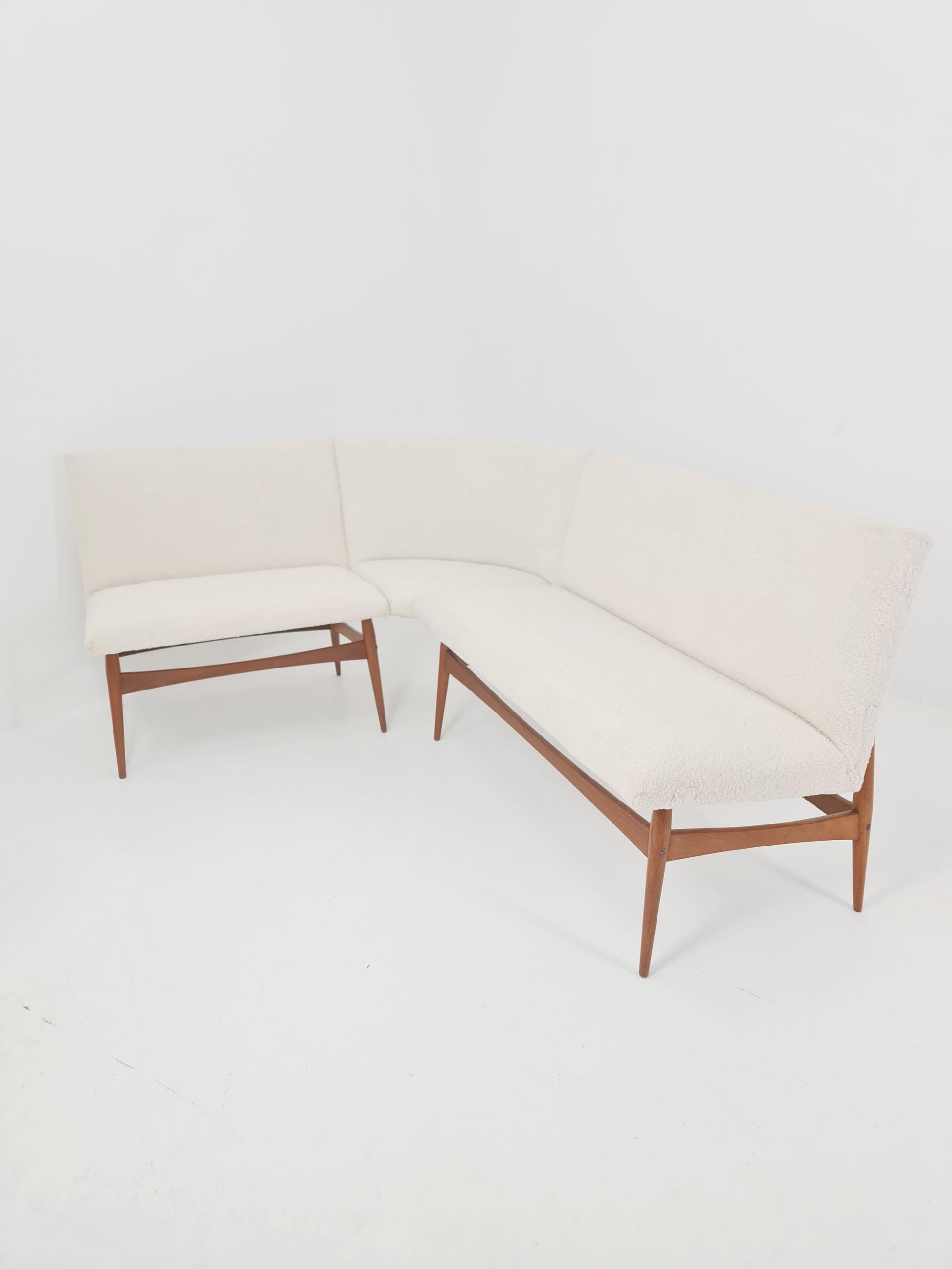 Mid century Danish Modern croner sofa in teak wood and Teddy Fabric 1960s
