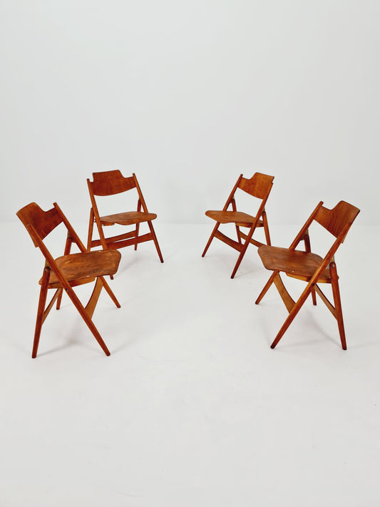 Austrian folding chair model SE18 by Egon Eiermann for Wilde & Spieth, 1950s set of 4
