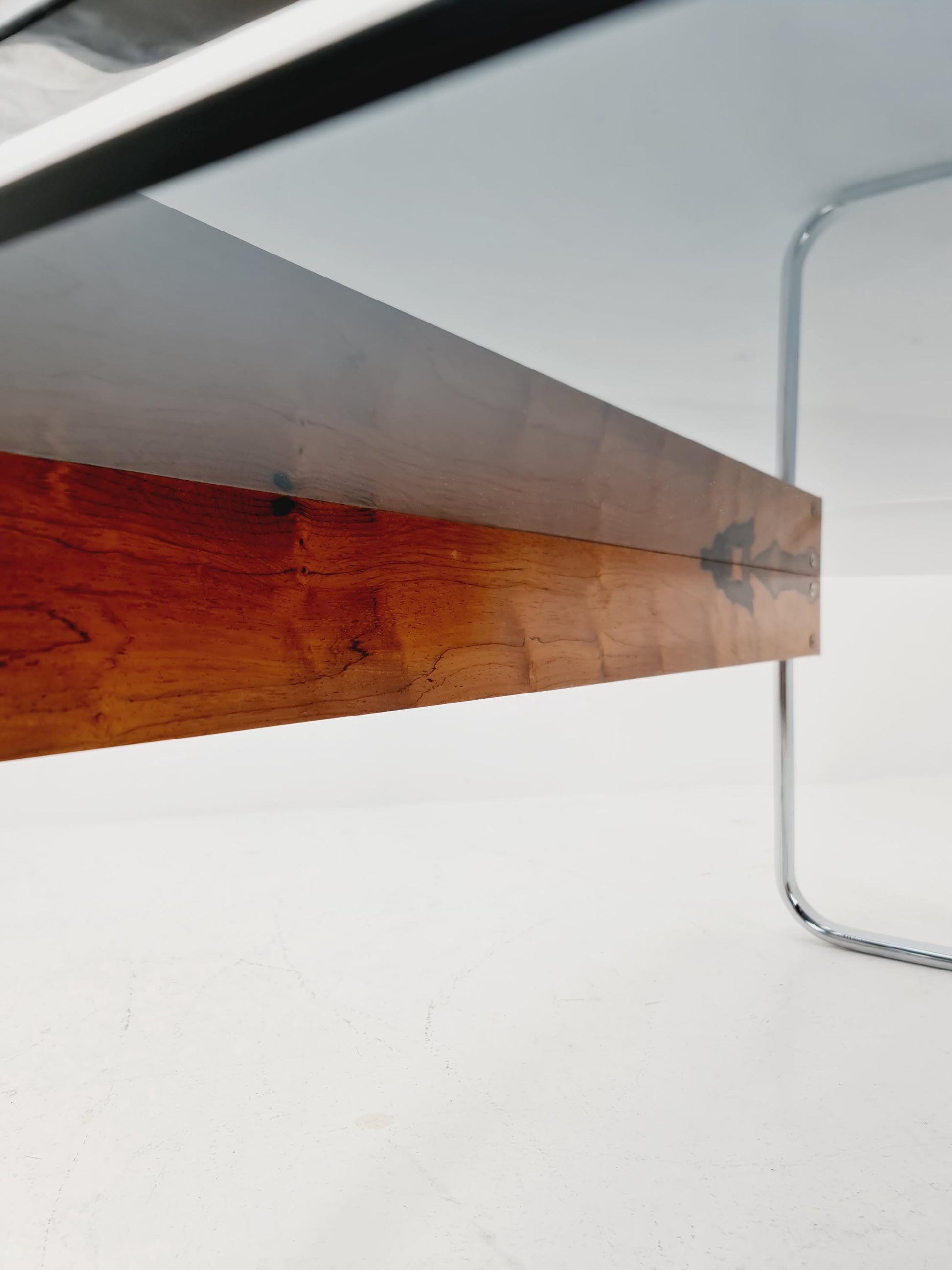 Rare vintage rosewood and smoked Glass coffe table by Peter Protzmann for Herman Miller 1970