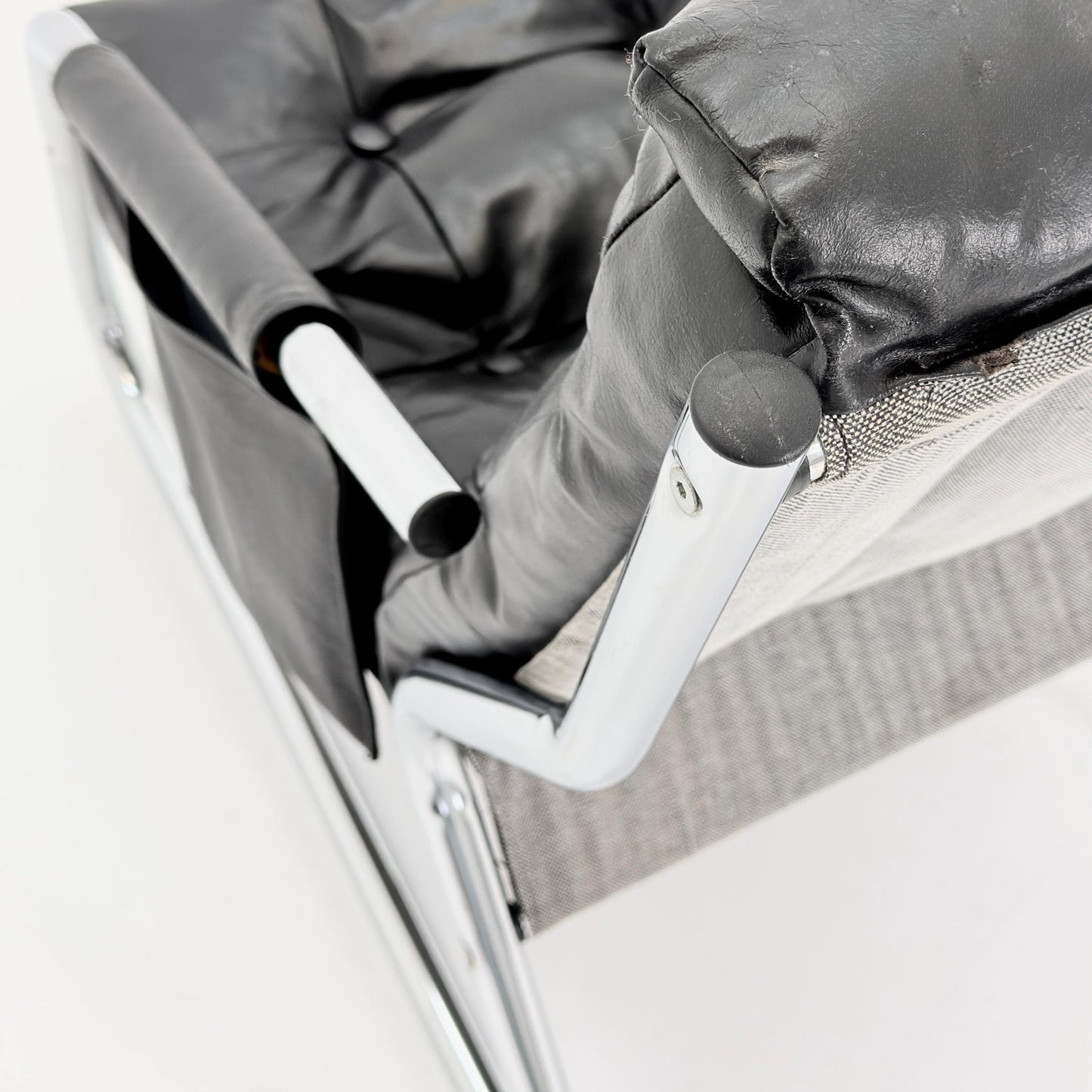 Rare Mid century black leather lounge chair By Gillis Lundgren Ikea Hoss Sweden 1970s