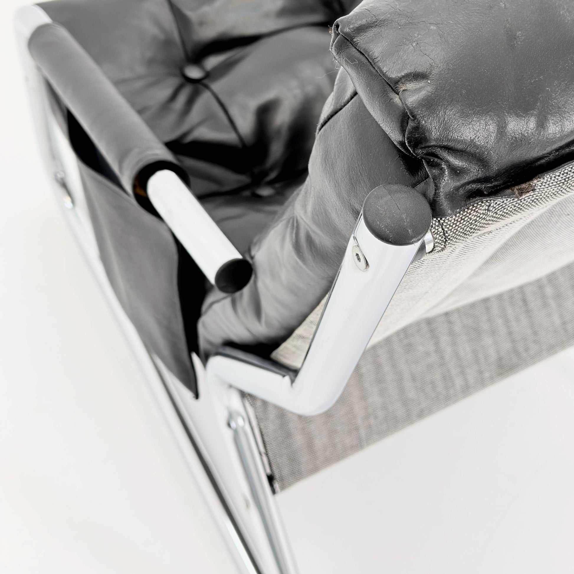 Rare Mid century black leather lounge chair By Gillis Lundgren Ikea Hoss Sweden 1970s