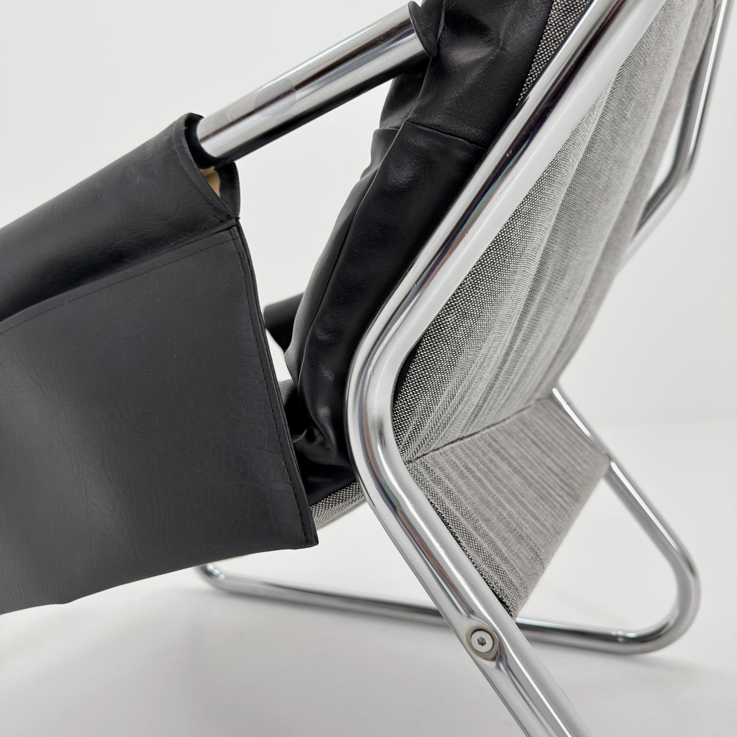 Rare Mid century black leather lounge chair By Gillis Lundgren Ikea Hoss Sweden 1970s