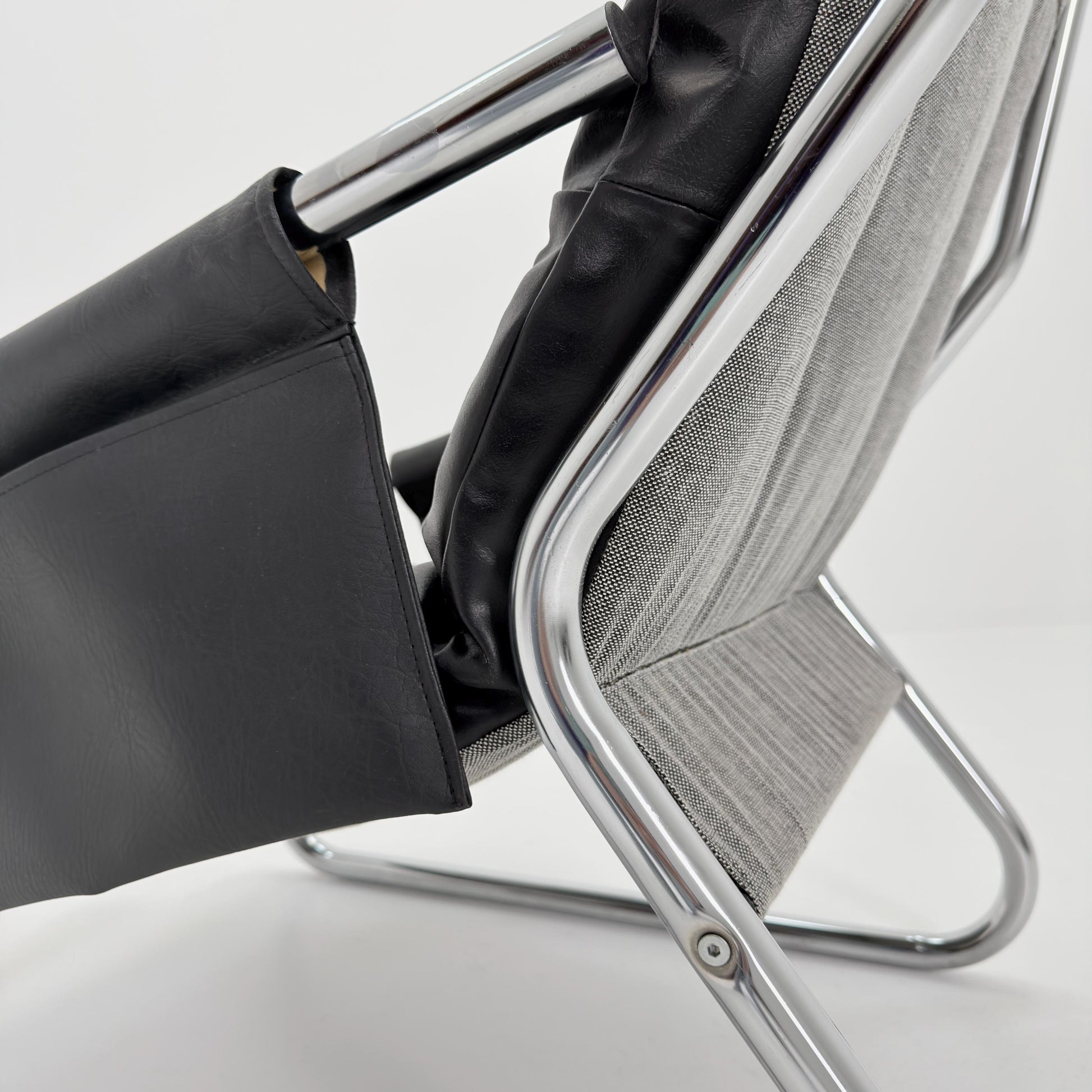 Rare Mid century black leather lounge chair By Gillis Lundgren Ikea Hoss Sweden 1970s