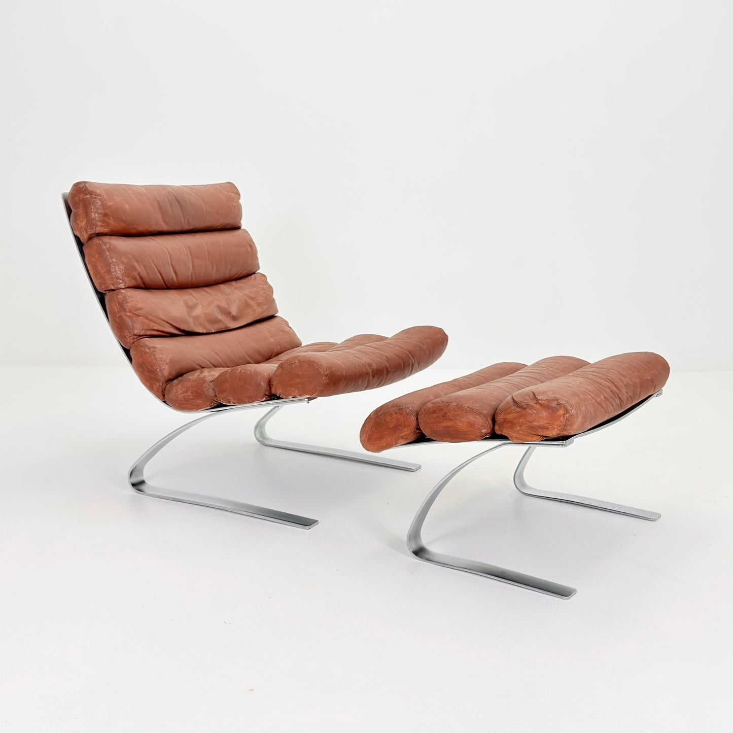 Mid-Century COR Sinus Cantilever Armchair with Footstool – Brown Leather, Designed by Reinhold Adolf & Hans-Jürgen Schröpfer for COR, German