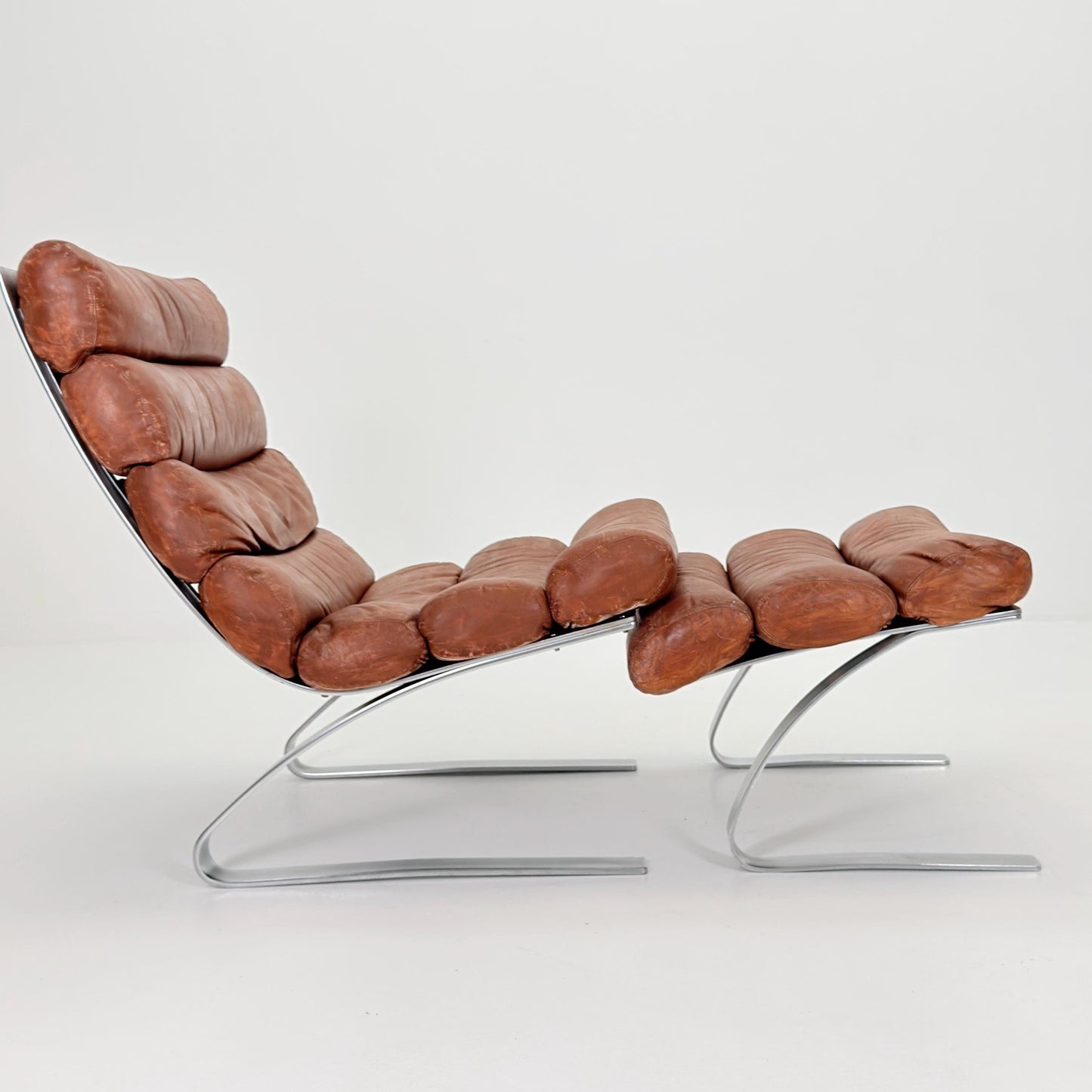 Mid-Century COR Sinus Cantilever Armchair with Footstool – Brown Leather, Designed by Reinhold Adolf & Hans-Jürgen Schröpfer for COR, German