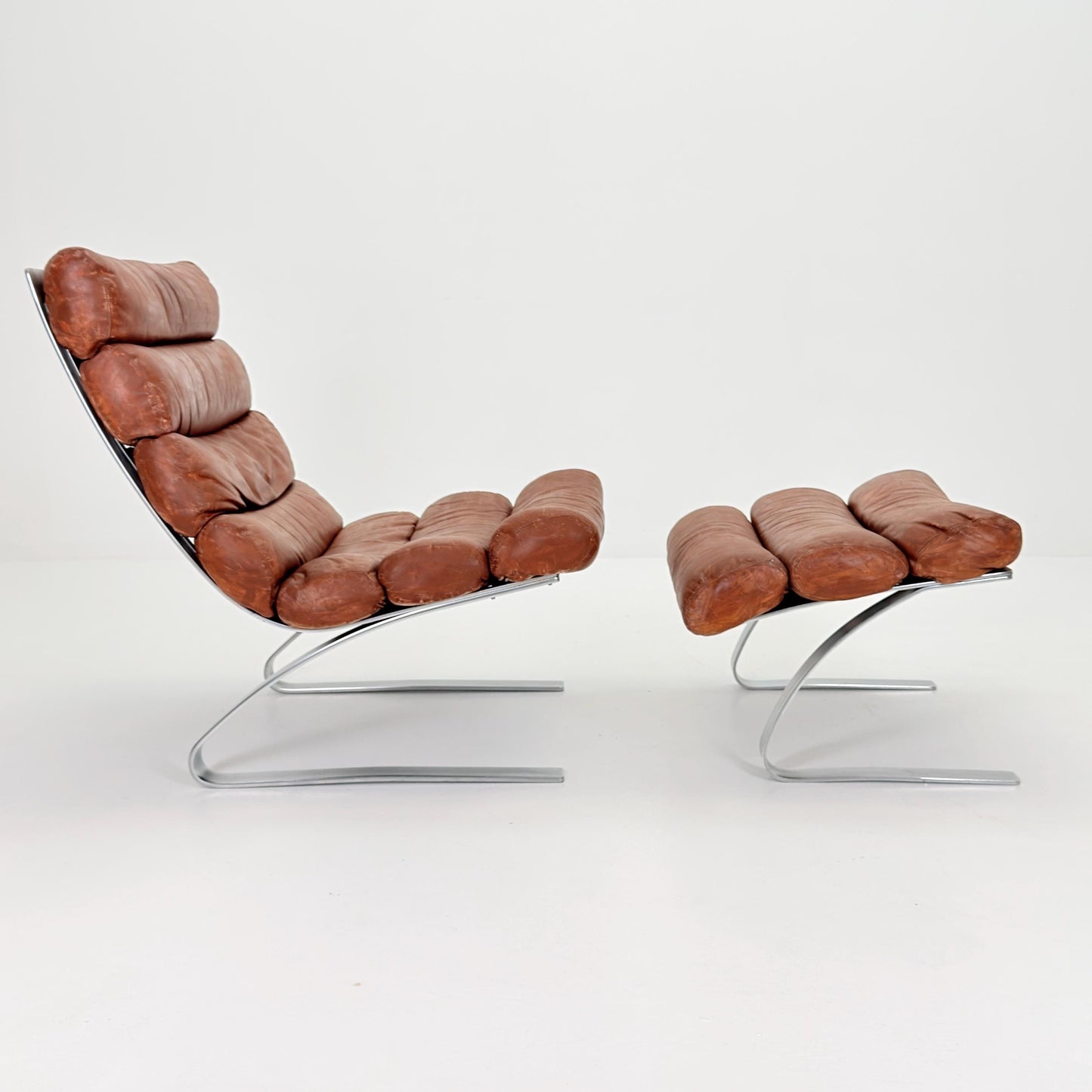 Mid-Century COR Sinus Cantilever Armchair with Footstool – Brown Leather, Designed by Reinhold Adolf & Hans-Jürgen Schröpfer for COR, German