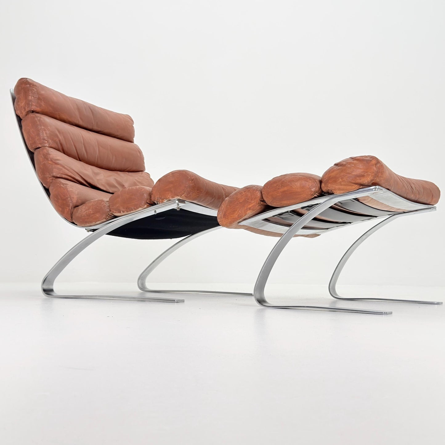 Mid-Century COR Sinus Cantilever Armchair with Footstool – Brown Leather, Designed by Reinhold Adolf & Hans-Jürgen Schröpfer for COR, German