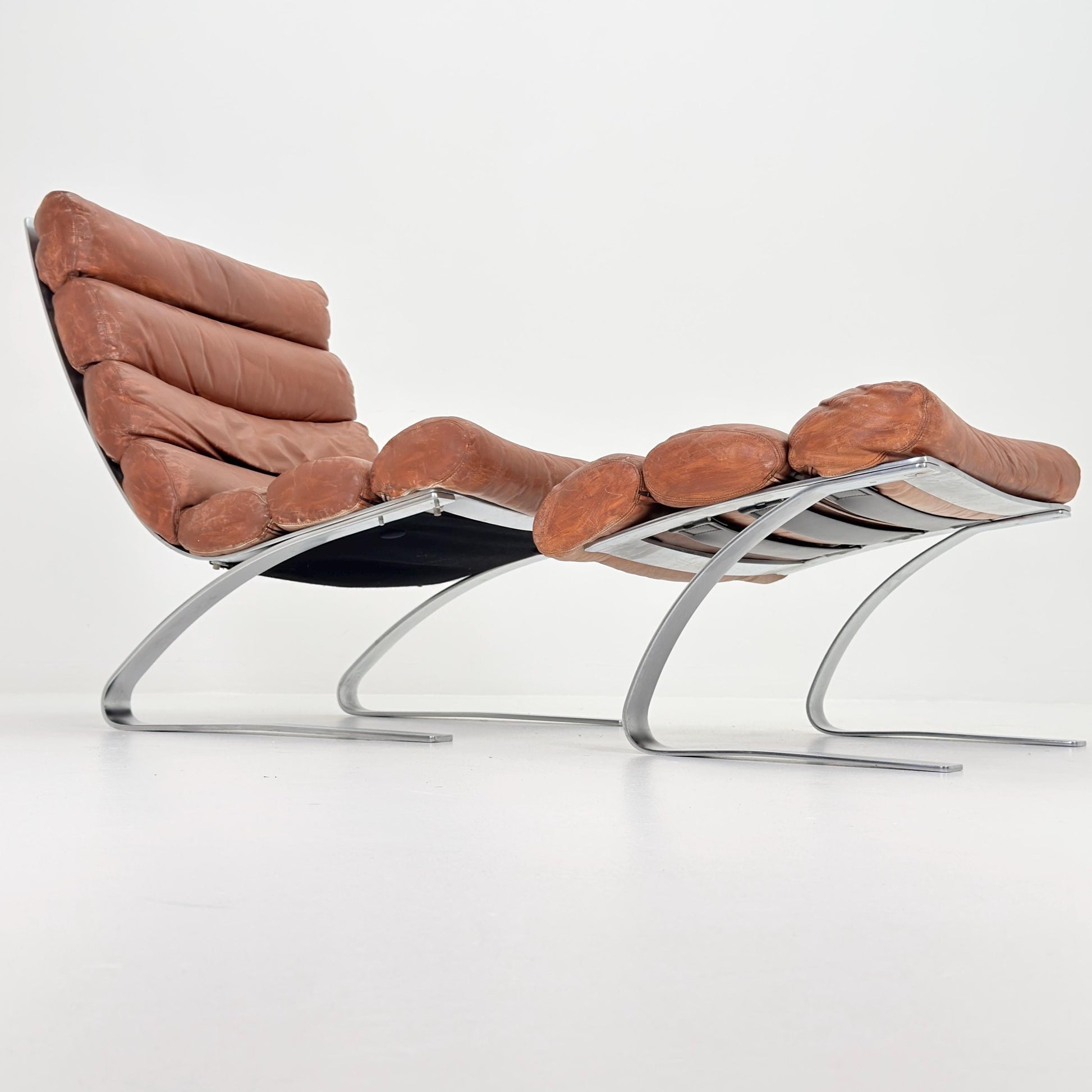 Mid-Century COR Sinus Cantilever Armchair with Footstool – Brown Leather, Designed by Reinhold Adolf & Hans-Jürgen Schröpfer for COR, German