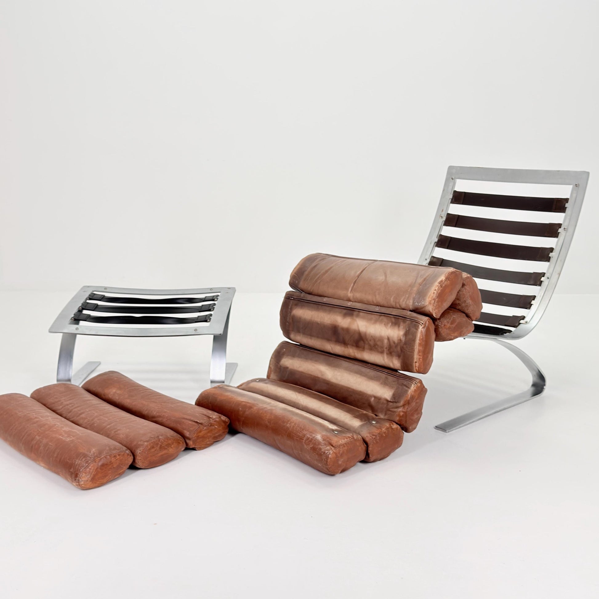 Mid-Century COR Sinus Cantilever Armchair with Footstool – Brown Leather, Designed by Reinhold Adolf & Hans-Jürgen Schröpfer for COR, German