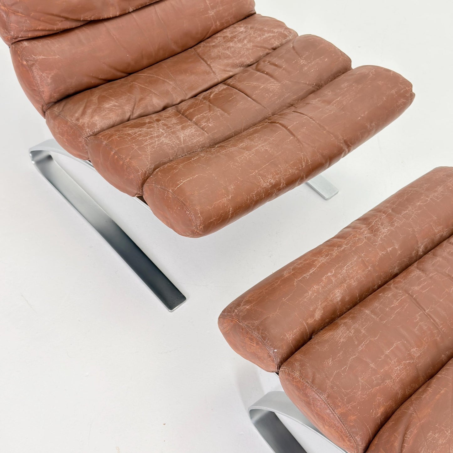 Mid-Century COR Sinus Cantilever Armchair with Footstool – Brown Leather, Designed by Reinhold Adolf & Hans-Jürgen Schröpfer for COR, German
