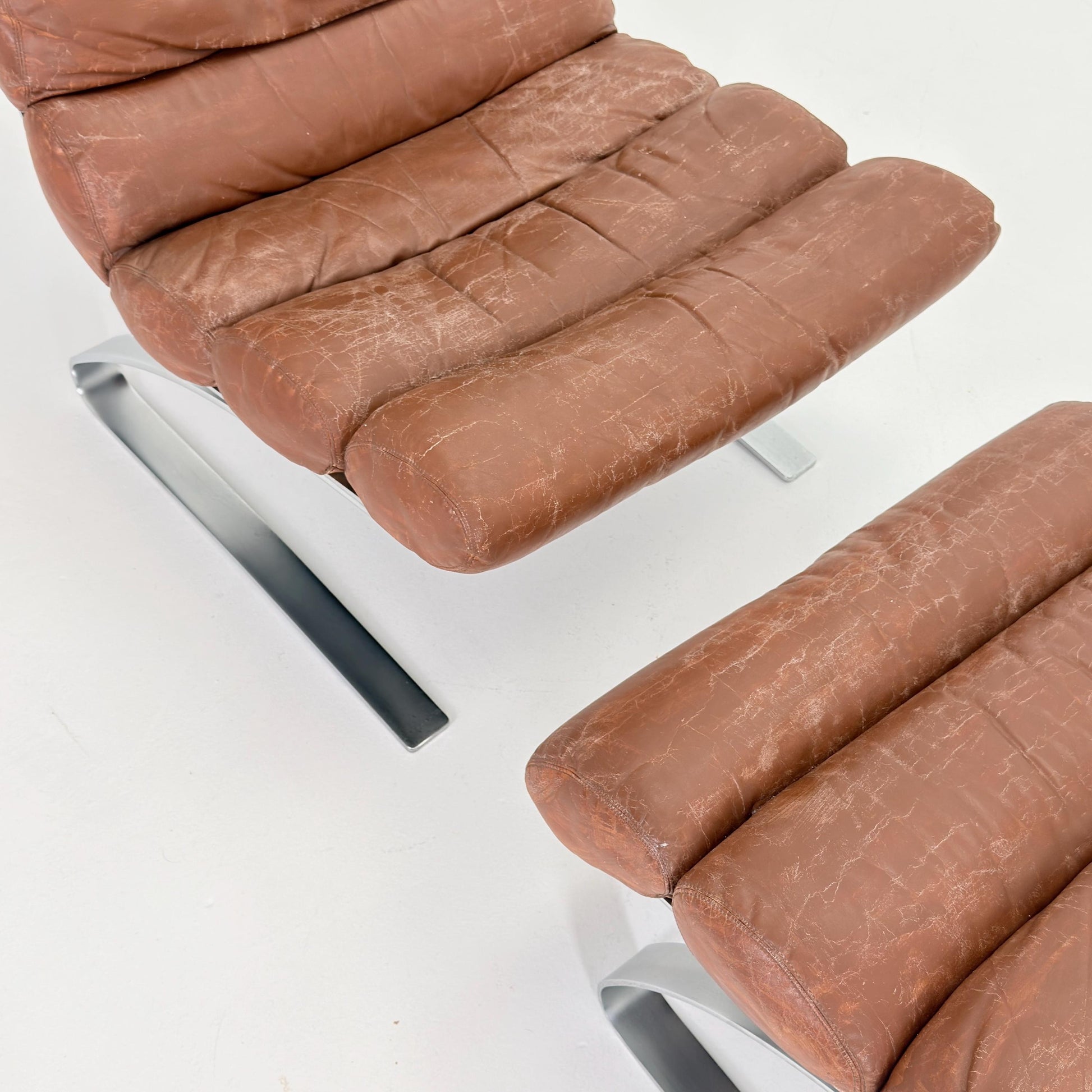 Mid-Century COR Sinus Cantilever Armchair with Footstool – Brown Leather, Designed by Reinhold Adolf & Hans-Jürgen Schröpfer for COR, German