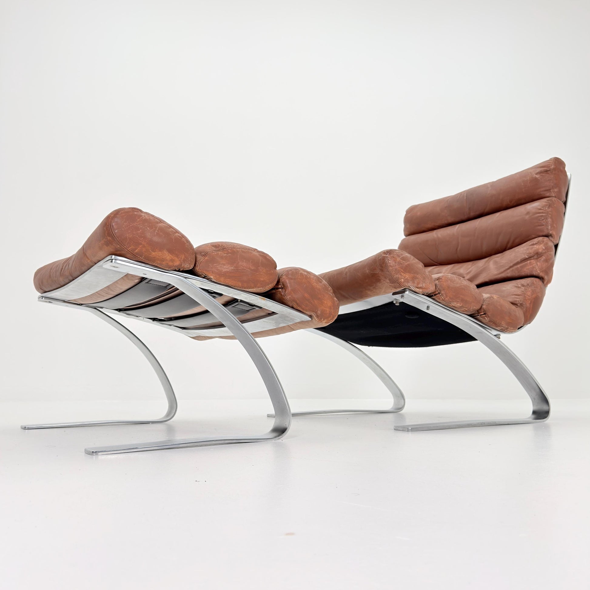 Mid-Century COR Sinus Cantilever Armchair with Footstool – Brown Leather, Designed by Reinhold Adolf & Hans-Jürgen Schröpfer for COR, German