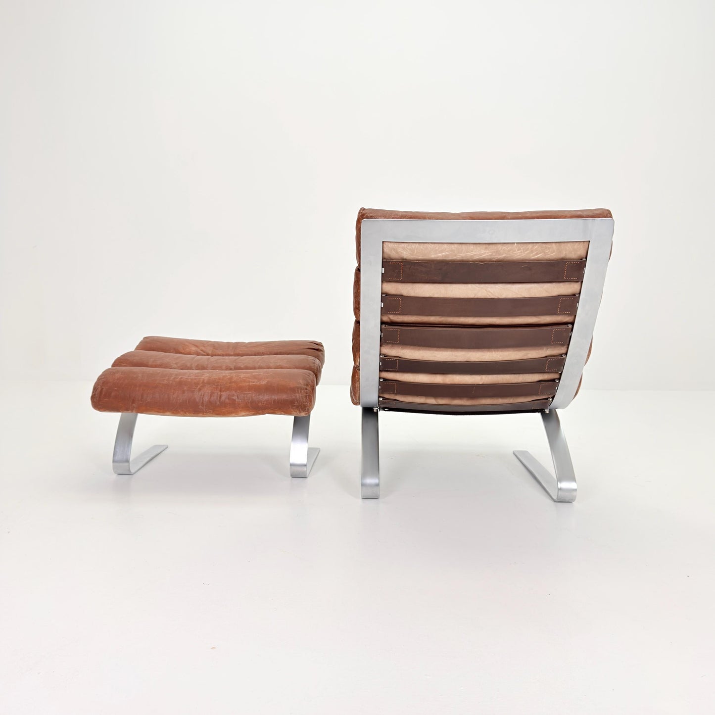 Mid-Century COR Sinus Cantilever Armchair with Footstool – Brown Leather, Designed by Reinhold Adolf & Hans-Jürgen Schröpfer for COR, German