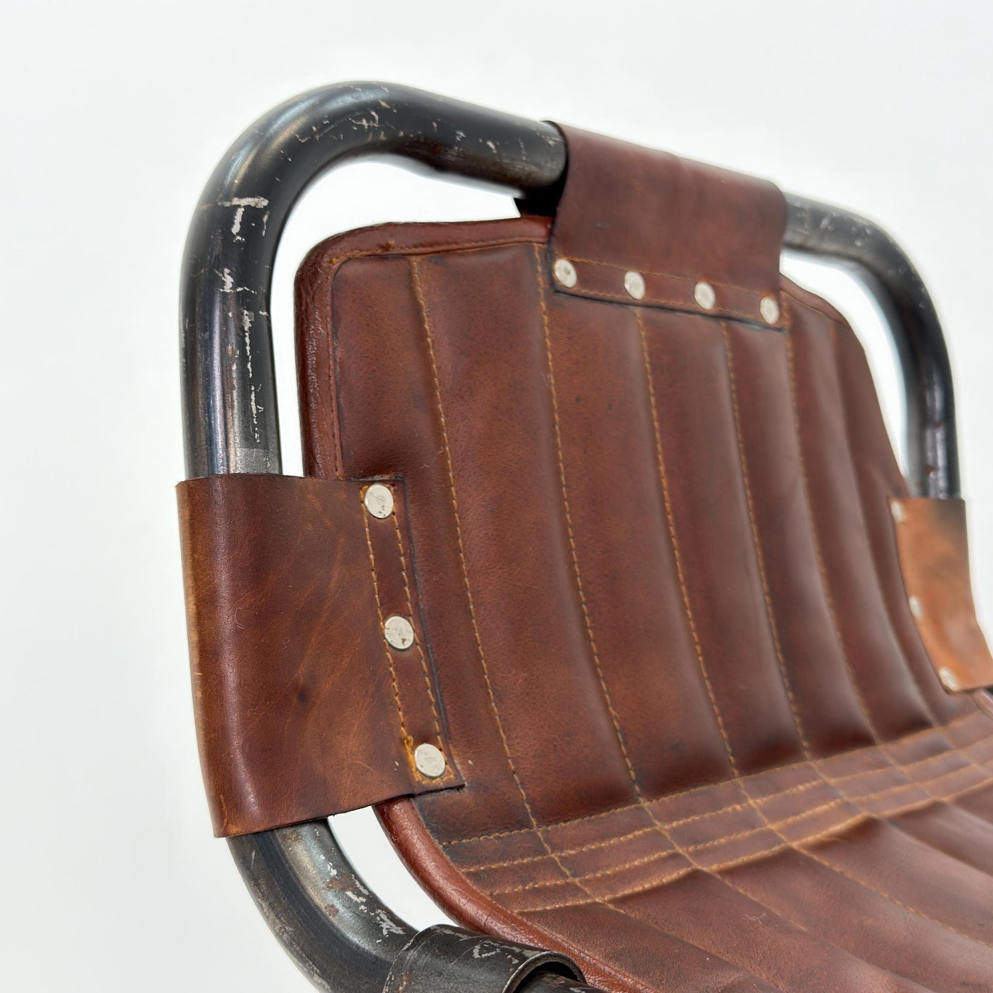 Set of 2 Mid-Century Modern Bar Chairs | Vintage Industrial Leather & Iron Stools 1980s