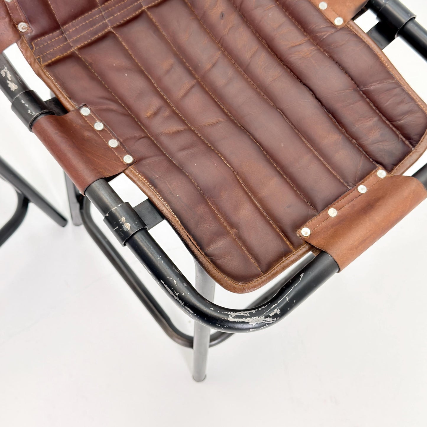 Set of 2 Mid-Century Modern Bar Chairs | Vintage Industrial Leather & Iron Stools 1980s
