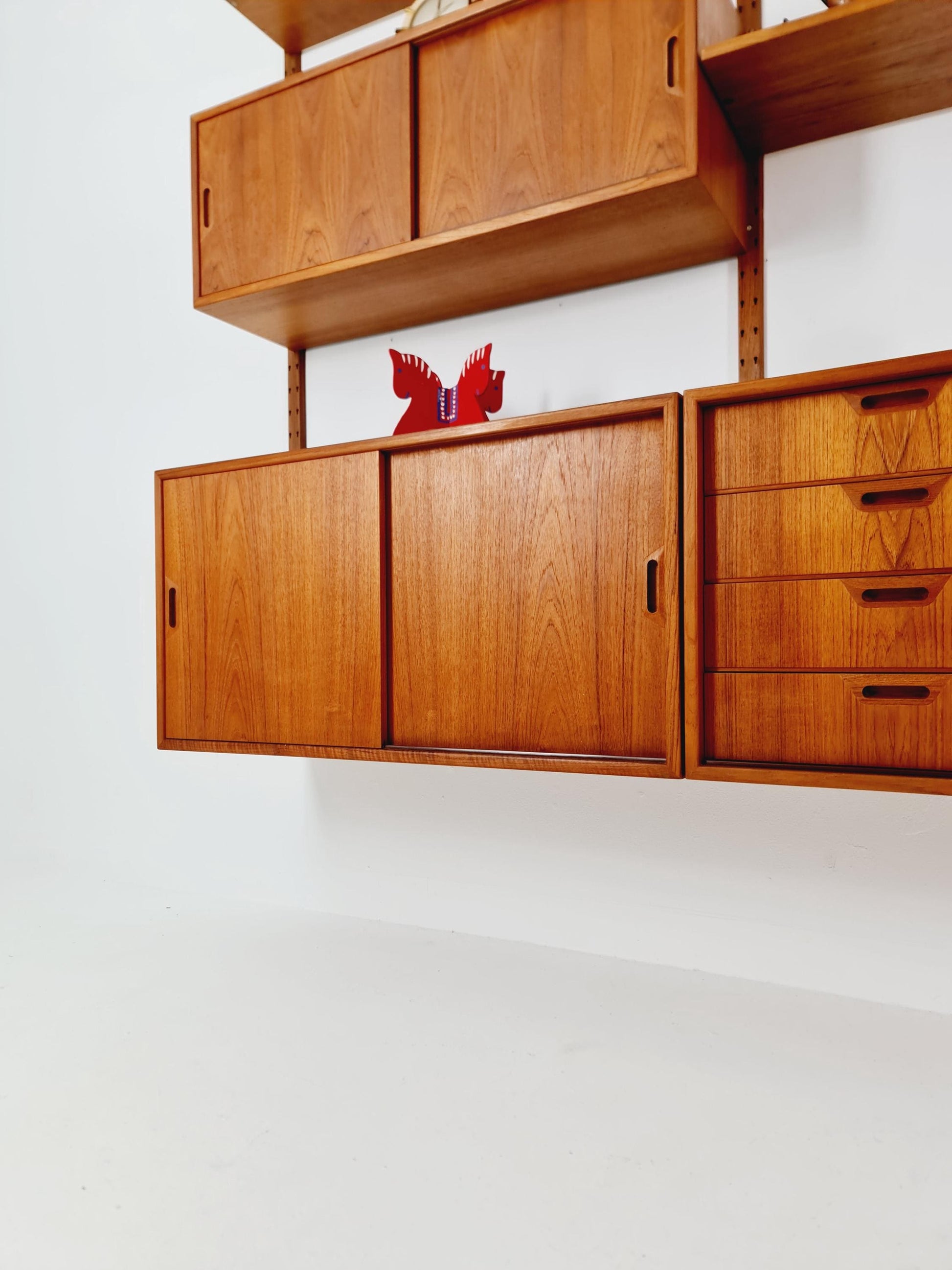 Rare Mid century Danish Teak Wall Unit 3 cabinet by Sven Ellekaer For Abert Hansen, Denmark, 1960s